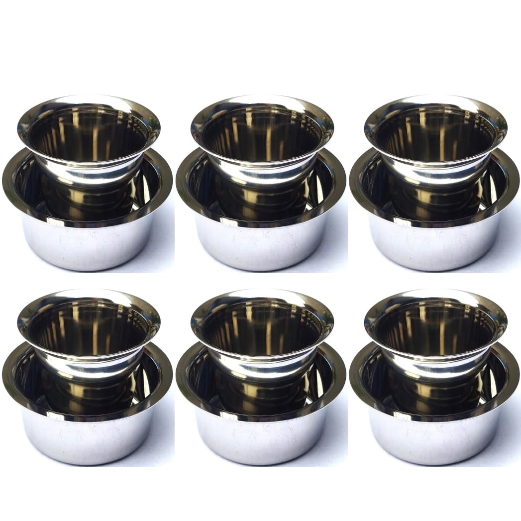 6 Set Stainless Steel Solid Dabara Set South Indian Dabara with Tumbler Set Filter Coffee Glass Dawara Serving