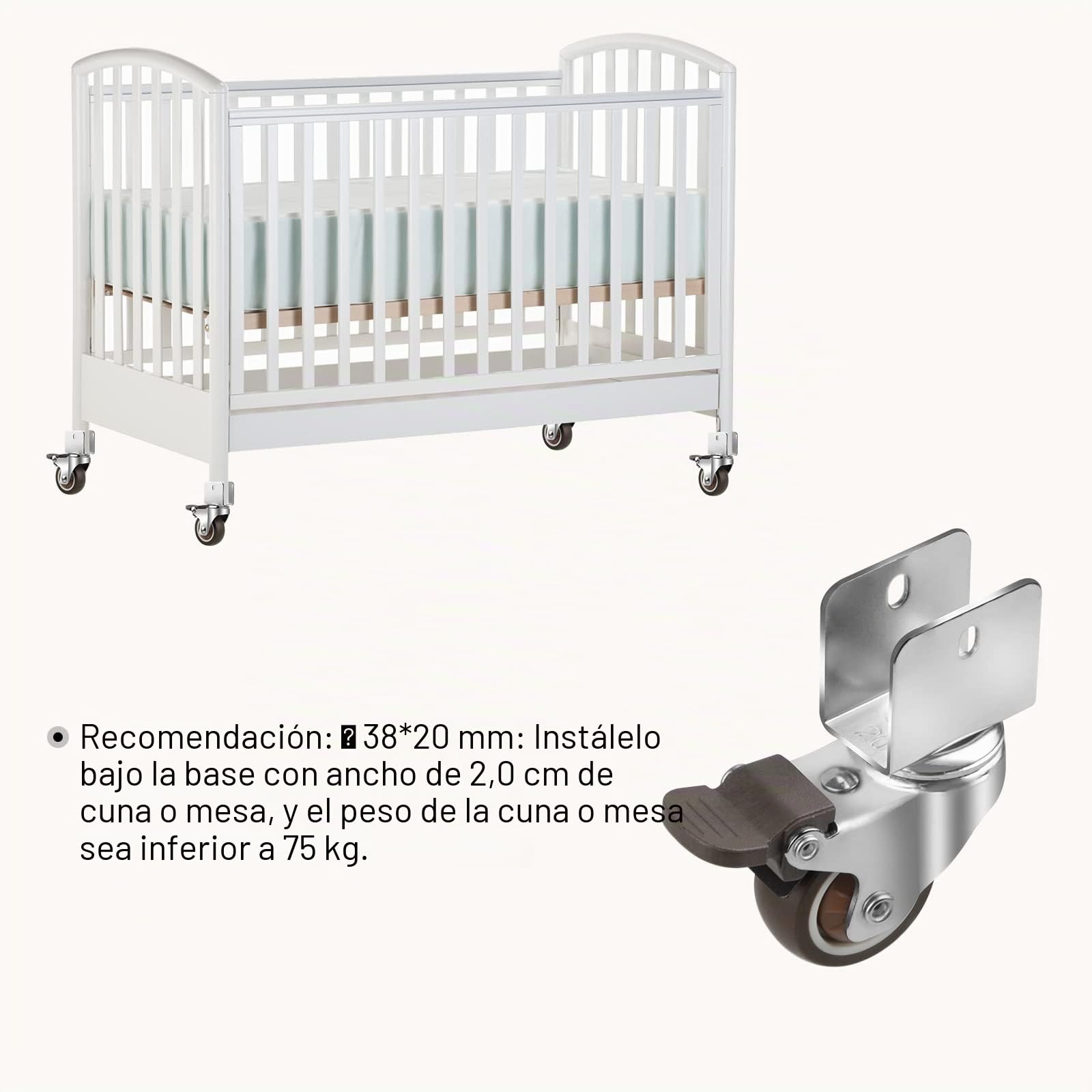CPROSP 4 Redas para Cuna Ruedas con Freno en U φ38mm, Soporte Hasta 60KG, Ruedas Giratorias Silencio, 20MM Apertura