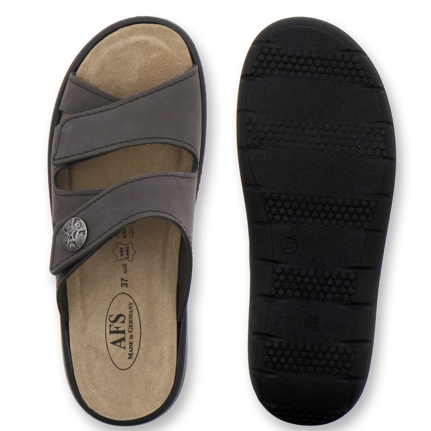 AFS-Schuhe 2808 Pantuflas cómodas para mujer de piel, prácticas zapatillas de trabajo con plantilla intercambiable
