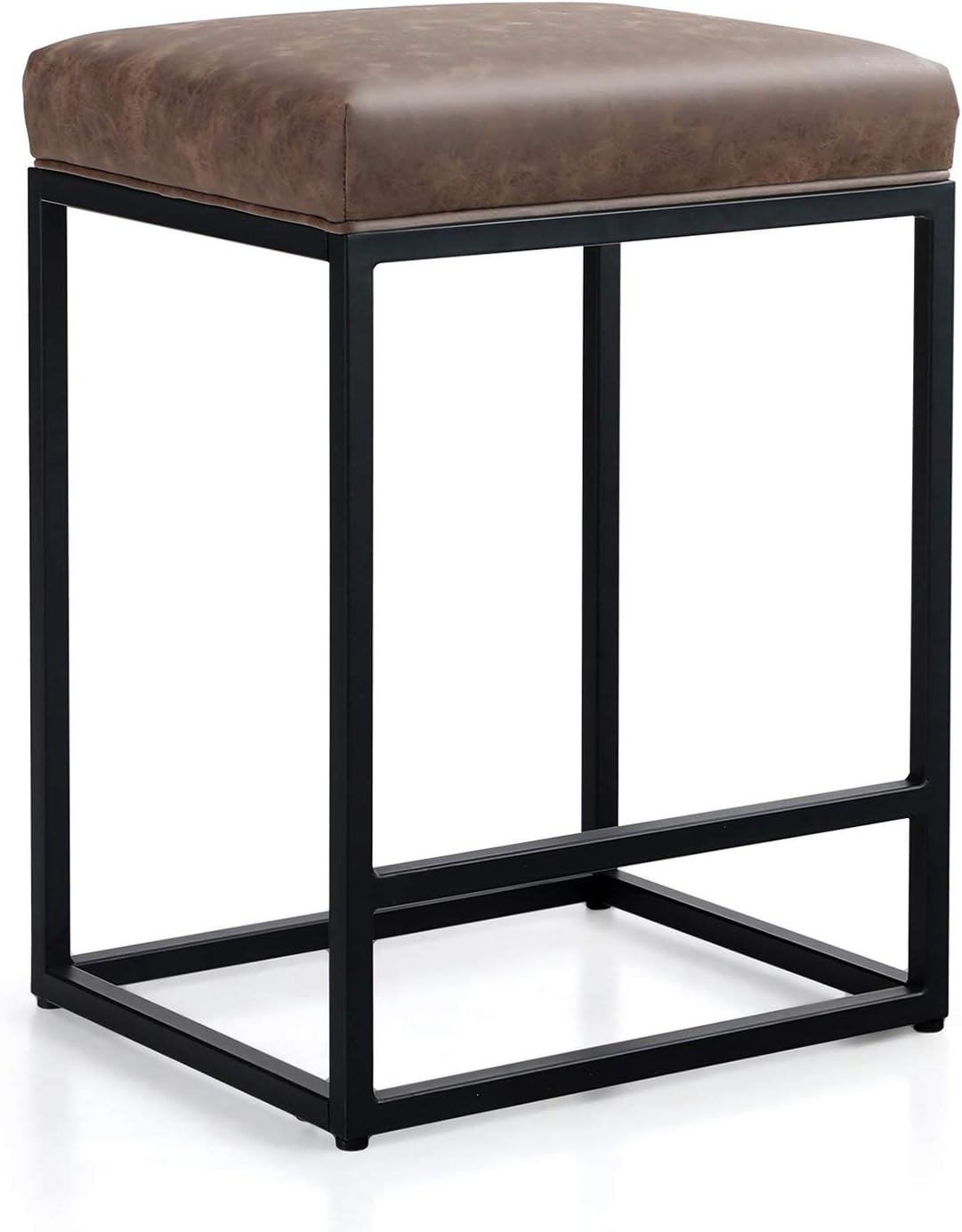MAISON ARTS Counter Height Bar Stool for Kitchen Counter 24" Backless Industrial Stool Modern Upholstered Barstool Countertop Saddle Chair Island Stool,330 LBS Bear Capacity,1 Stool (24 Inch, Brown)