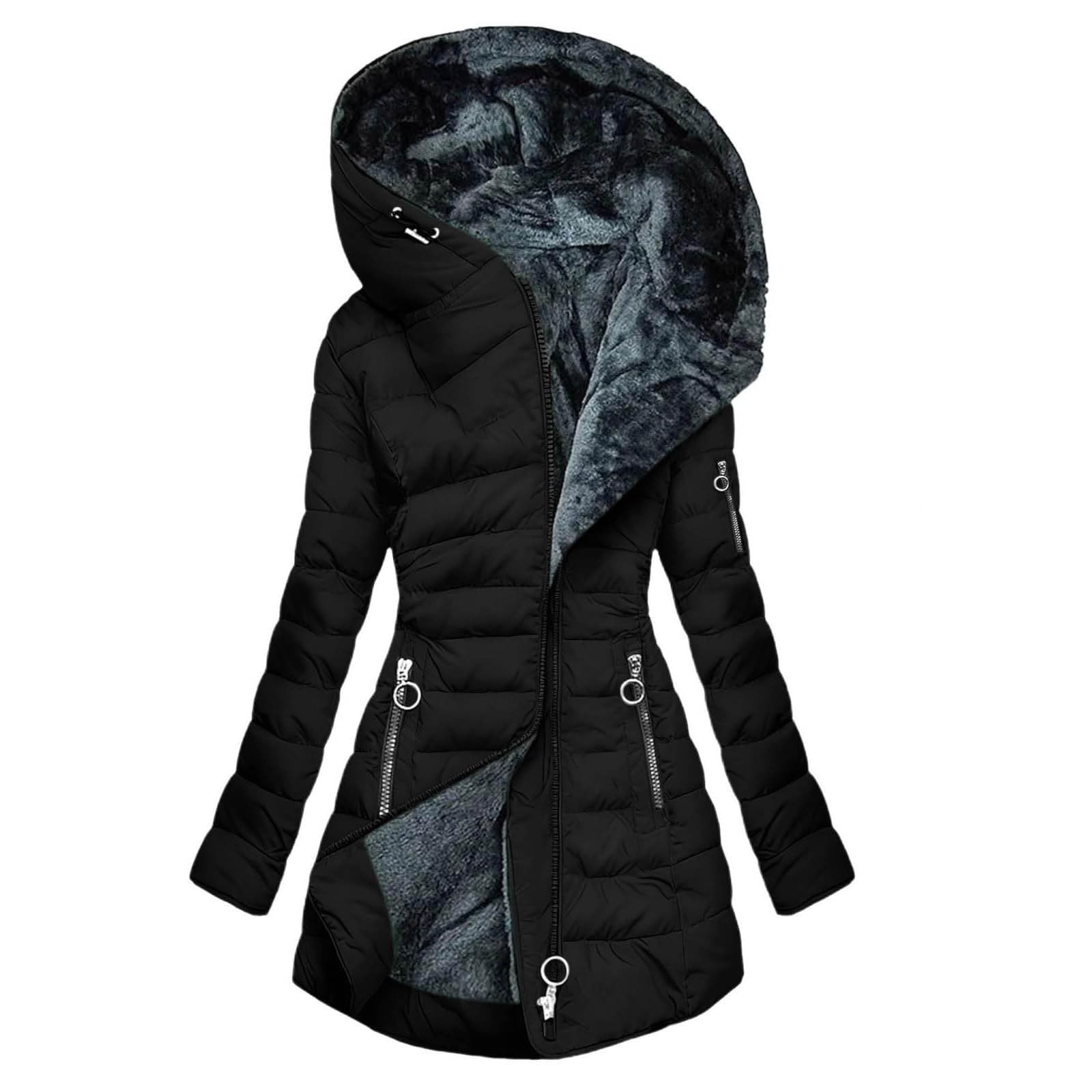 Wintermantel Damen - Lang Warmer Gefüttert Winterjacke Fleece Daunenjacke Mit Kapuze Winddicht Outdoorjacke Große Größen Damenmantel Winter Mantel Bequeme Parkajacke Kapuzenjacke, S-5XL