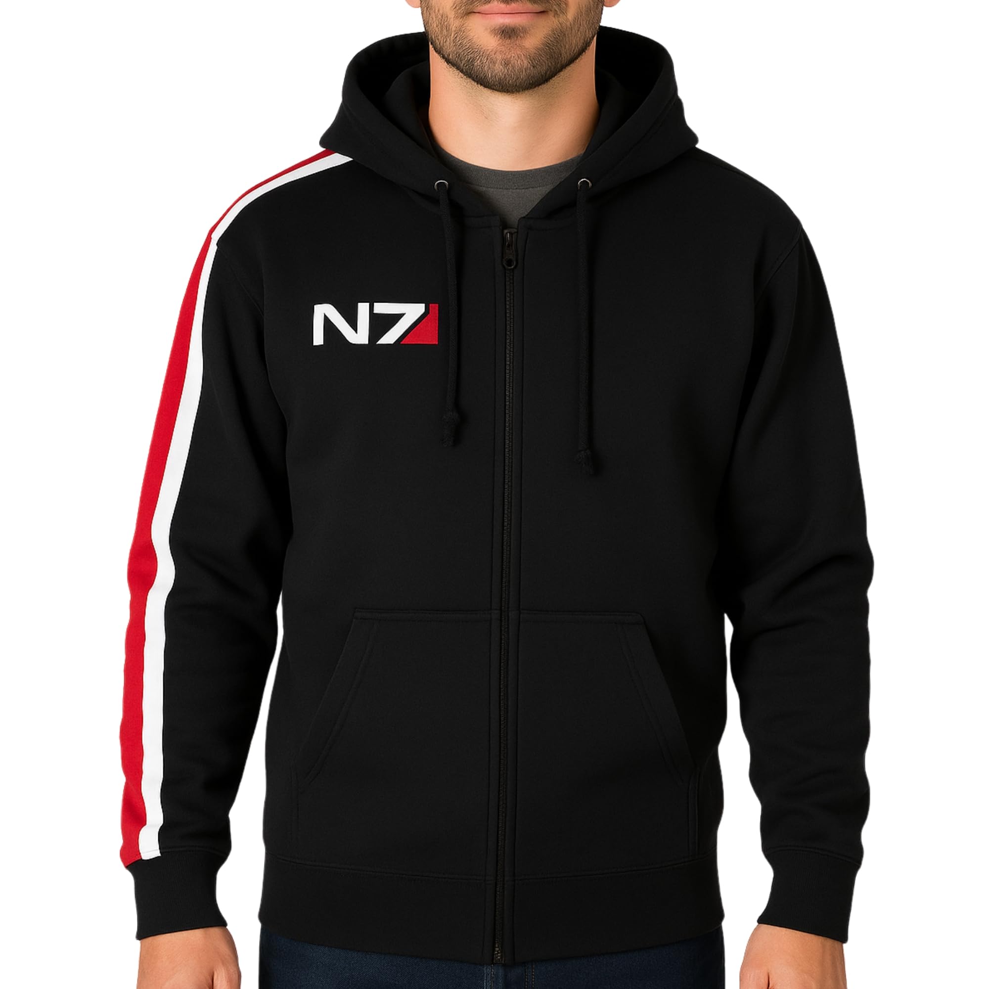Men's Black Bomber N7 Hoodie Mass 3 Commander Shepard Cosplay Costume Casual Lightweight Fleece Zip-up Jacket