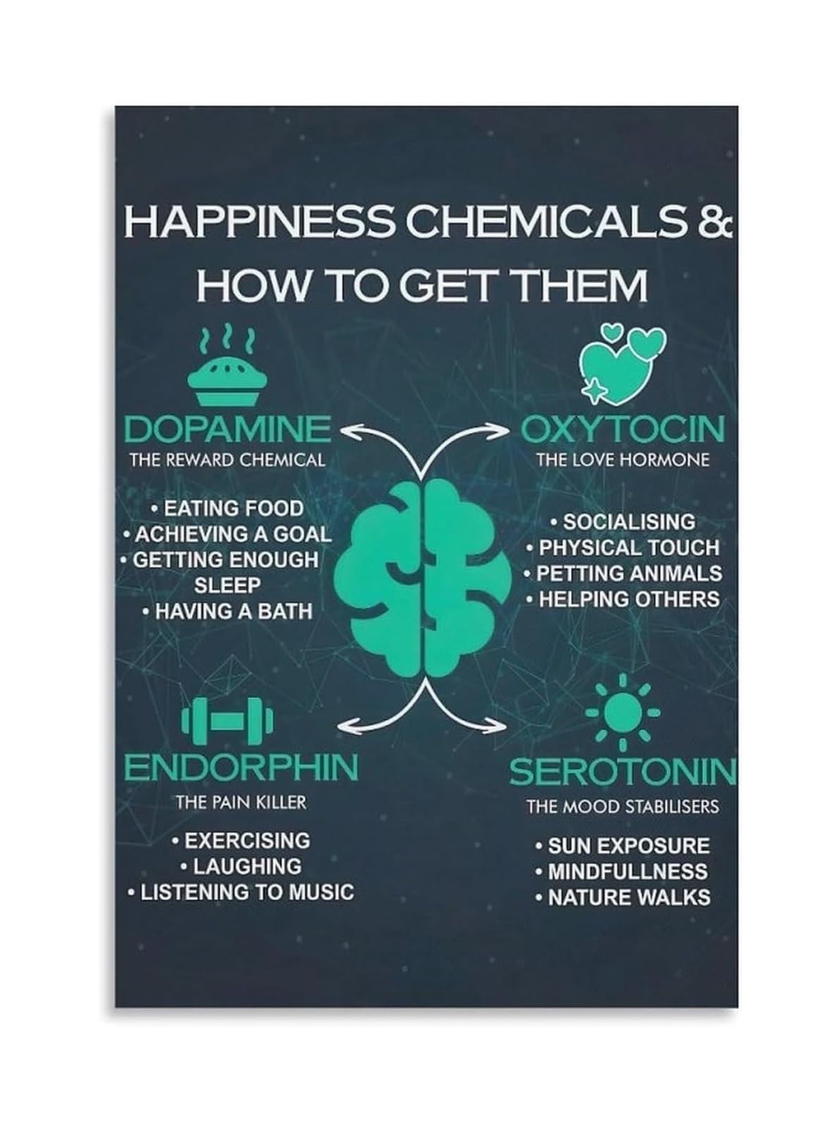 MQXFCZUX Happiness Chemicals Poster Dopamine Serotonin Oxytocin Endorphins Chart Inspirational Canvas Wall-Art for Classroom Unframed,16X24inch(40X60cm)