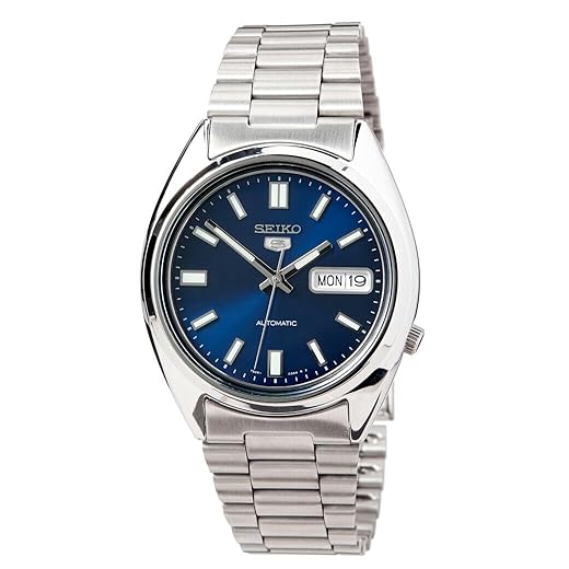 SEIKO 5 Relógio masculino de aço inoxidável com mostrador azul automático SNXS77, Azul/Esqueleto, 37 mm, Clássico
