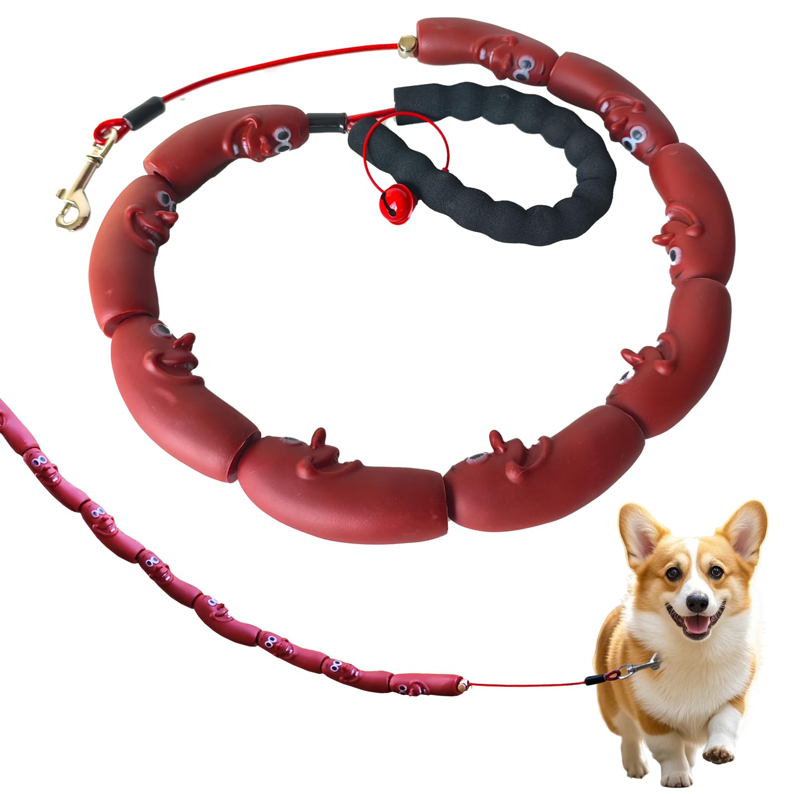 Correa divertida para perro salchicha, correa duradera para perros pequeños y medianos, cachorros, gatos y gatitos, perfecta para corgis y perros salchicha (rojo)