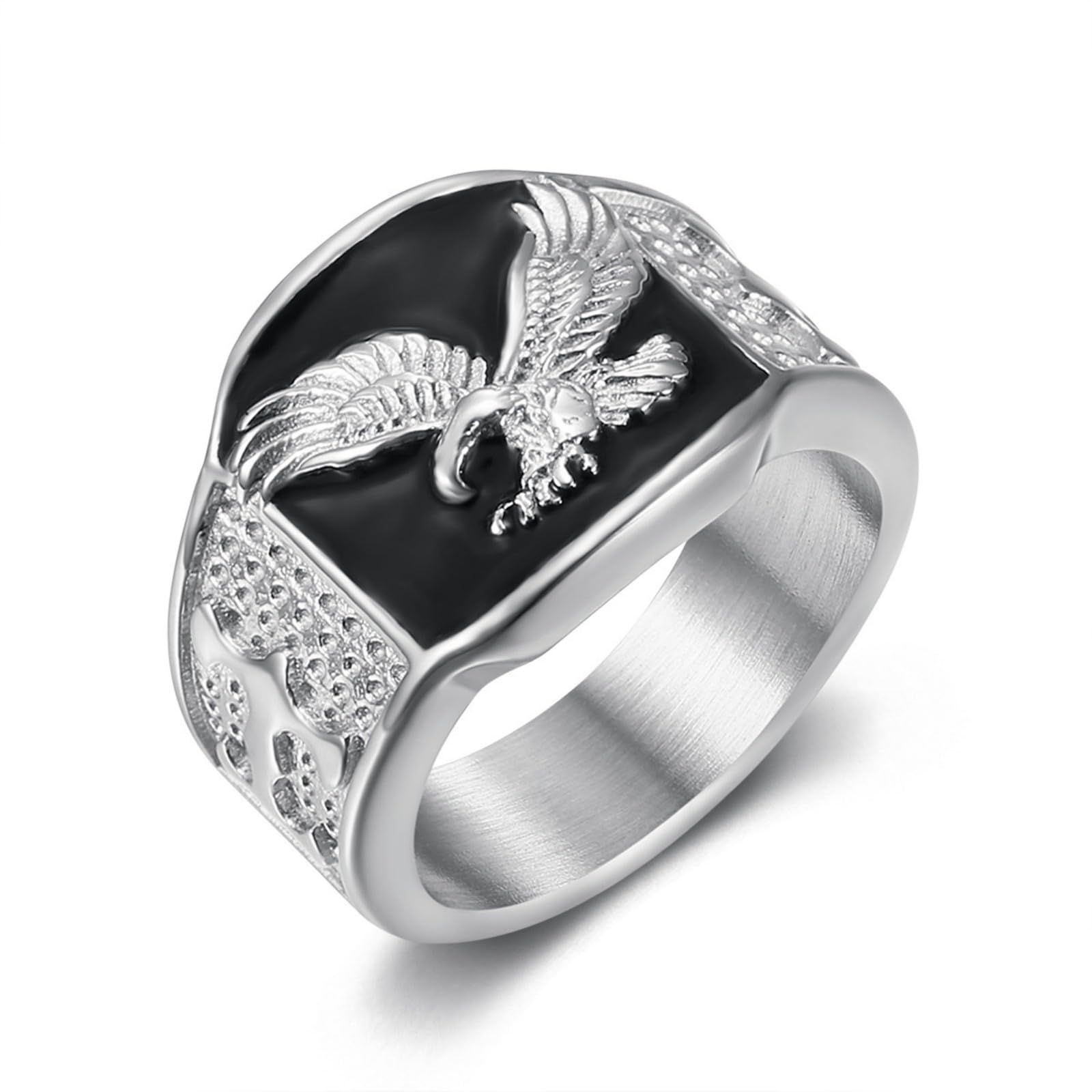 VHJdtE Rings, Patriotic USA Biker/Western Jewellery,Veteran/Dad Gift,Freedom Symbol(Silver,O)