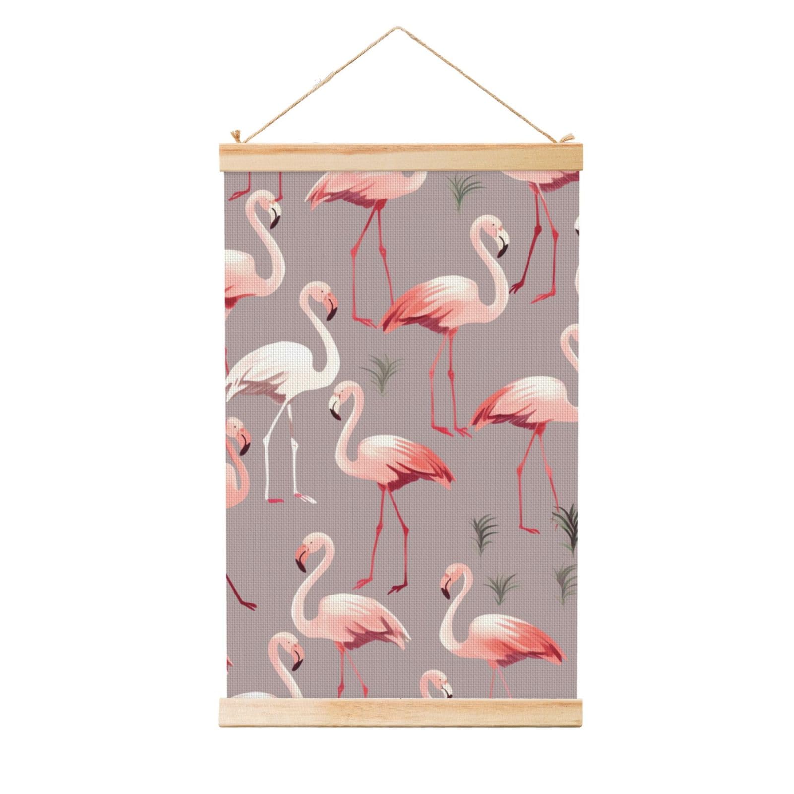 Pink flamingo pattern Poster Wooden Shaft Hanging Poster Wall Hanging Banner Canvas Artwork with Wood Frames 20"x30" Modern Artwork Decor Ready to Hang Wall Art for Home Decor Scroll Painting
