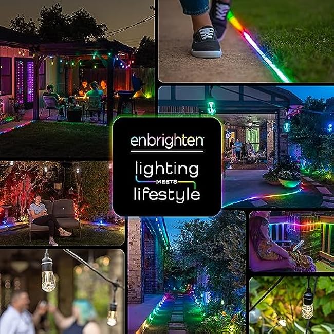 Enbrighten Premium LED Smart Garden Lights, 12 Landscape Lights, 110ft Cord plus 22ft Lead Wire, Compatible with Alexa and Google Play, Color Changing, App Control, Outdoor Landscape Lighting, 58105