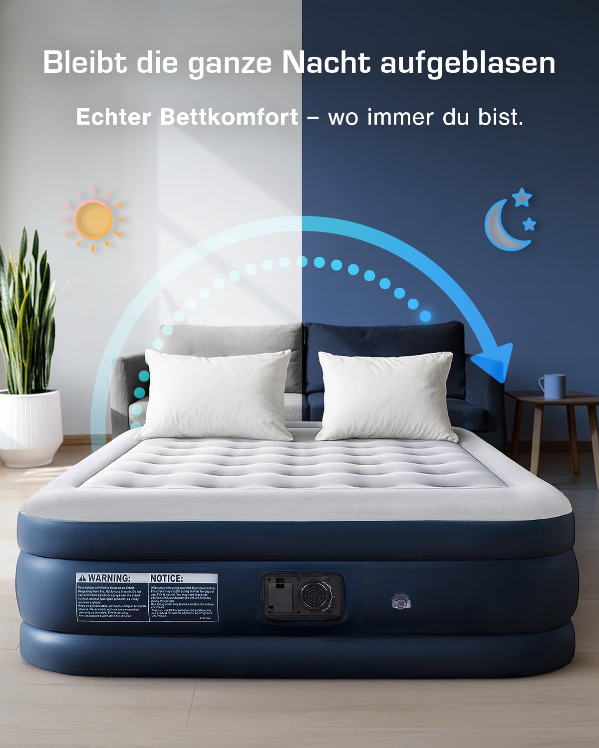 Active Era Luftbett 2 Personen 152×203×35.5 cm Luftmatratze Selbstaufblasend mit Elektro-Pumpe Flock-Oberfläche
