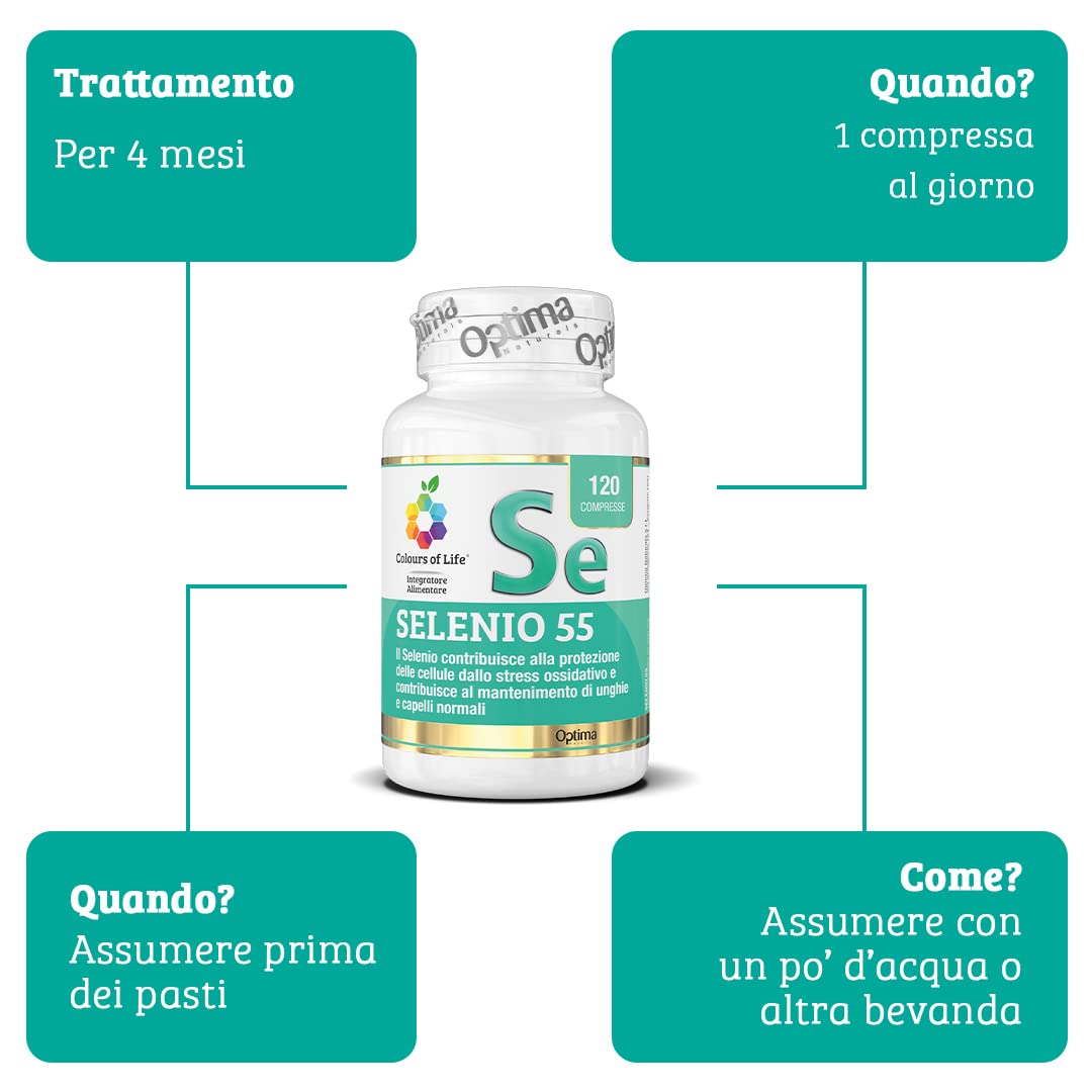 Colours of Life Selenio 55 - Integratore di Selenio - Antiossidante - Mantenimento di unghie e capelli normali - Vegano, 120 compresse