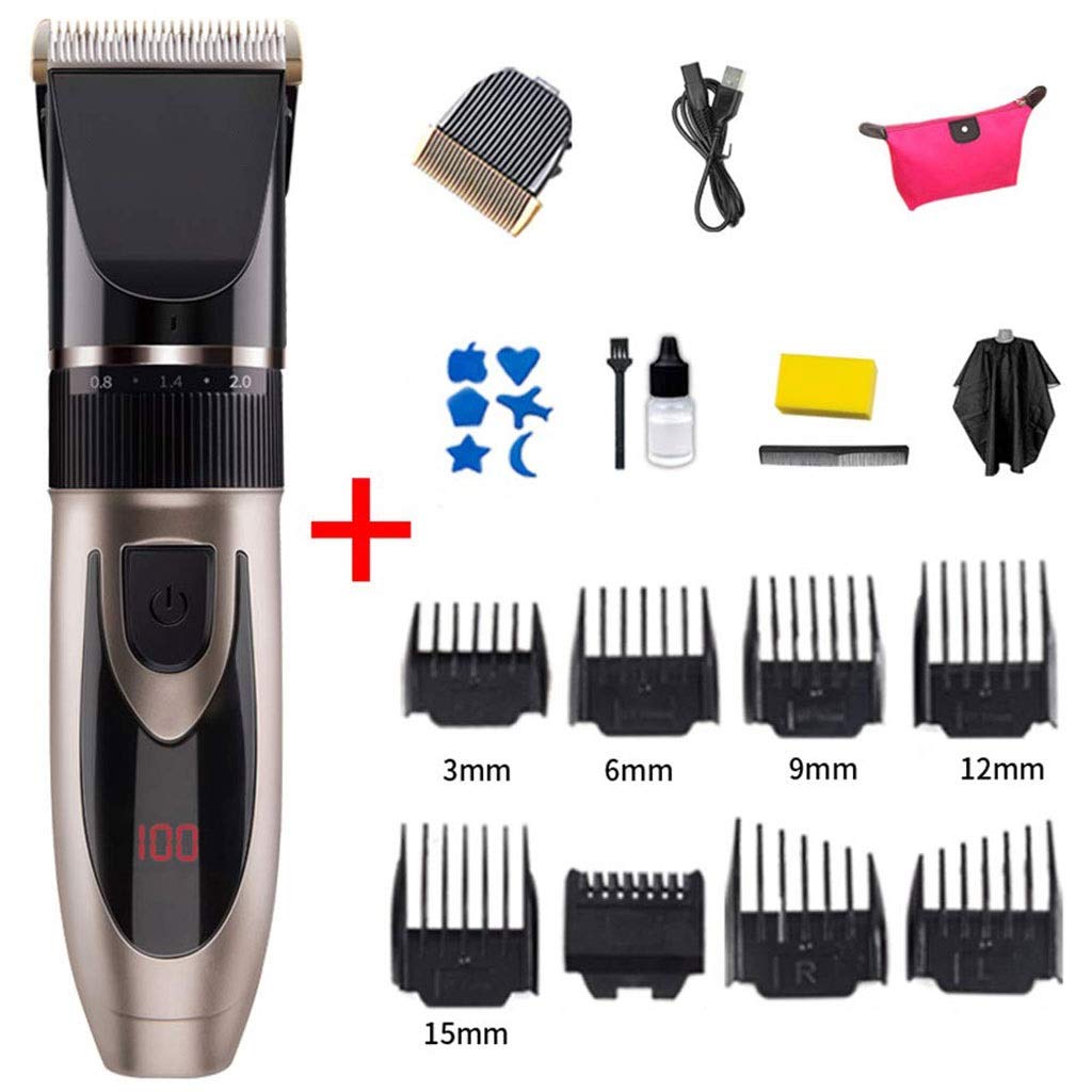 FQQTT Professional Electric Hair Clipper Washable Rechargeable Hair Trimmer Beard Razor Barber Hair Cutting Waterproof Machine Mouthpieces 3-15mm USB