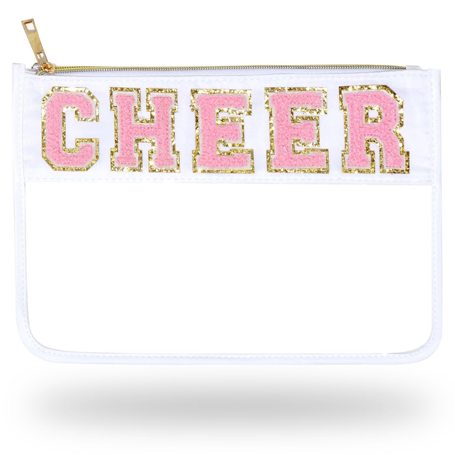 1 Pcs Cheer Gifts Chenille Letter Cheer Bags Patch Makeup Bag Flat Clear Pouch Cheerleading Gifts for Girls Cheer Teams
