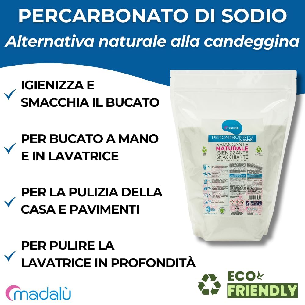 Kit Acido Citrico per Lavatrice + Percarbonato di Sodio Sbiancante (1,50 + 1,50 Kg) Azione Combinata per Sbiancante Bucato e Ammorbidente, Anticalcare Bagno, Antimuffa, Busta Richiudibile Riciclabile