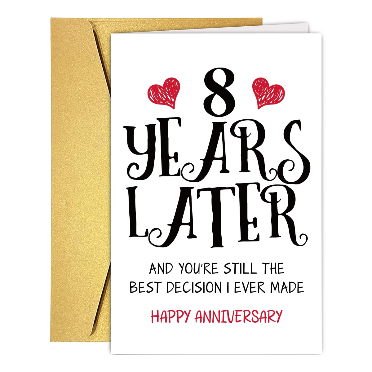 RUALOVE Romantic 8 Years Anniversary Card for Husband Wife, Sweet 8th Anniversary Presents, Idea Eight Years Wedding Card Gift for Him Her, 8th