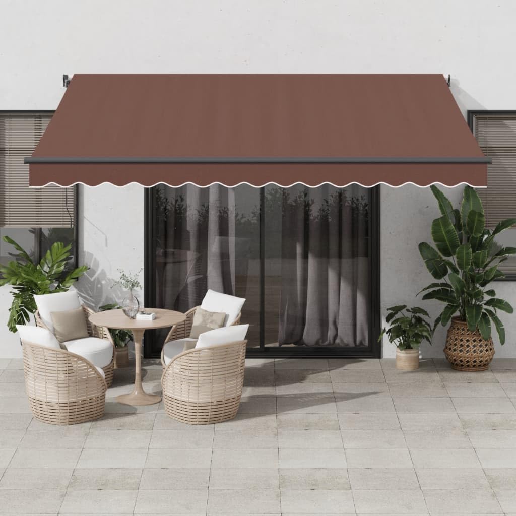 IKAYAA Toldo Manual Retráctil 400 x 300 cm con luz LED, Toldo Enrollable Aluminio y Poliéster,Toldo Articulado Retractil con Brazo, Toldo Manual para Balcón y Veranda Marrón