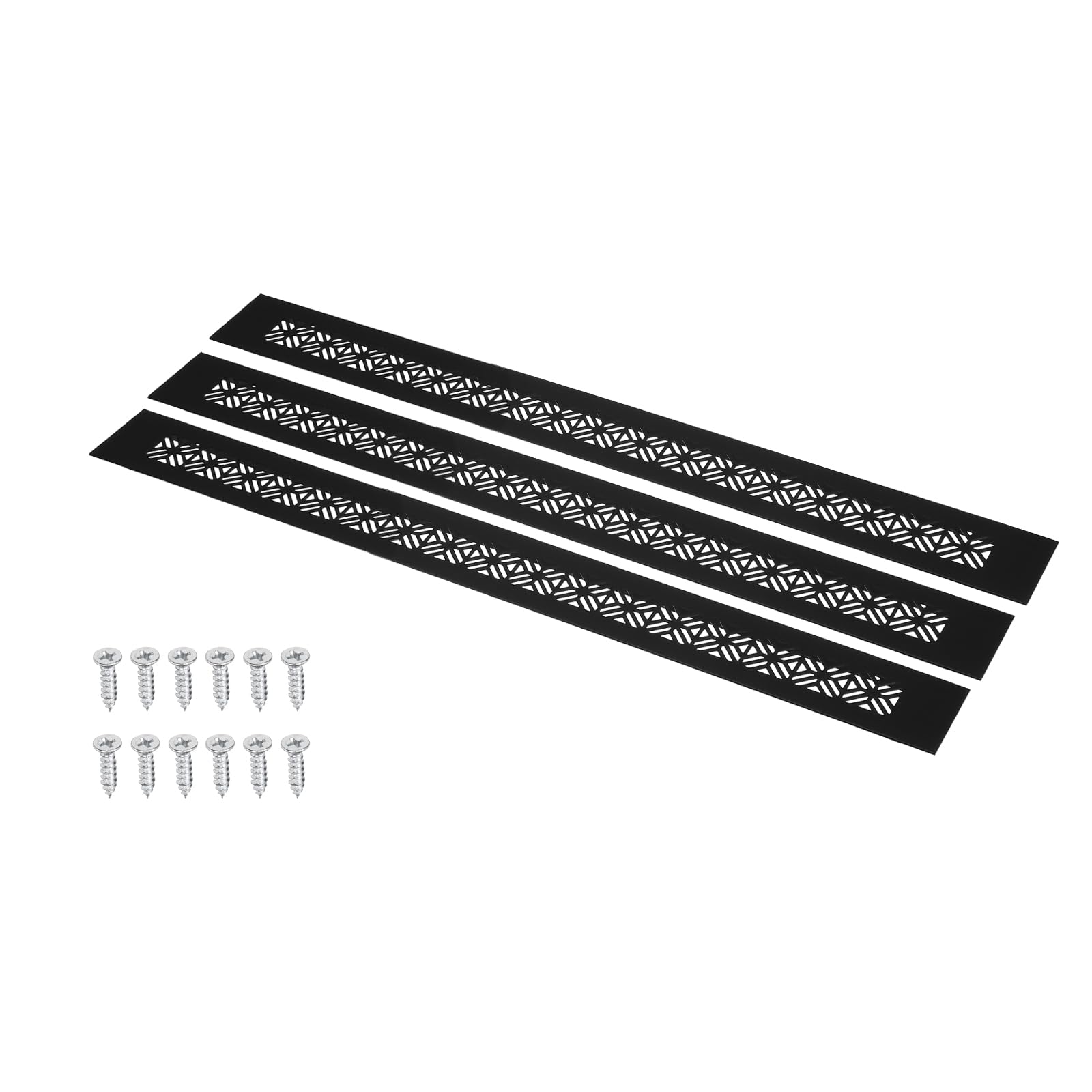 sourcing map 18 x 1 Inch (Duct Openings) Door Vent Cover, 3Set Aluminum Grille Ventilation Cover Louvered with Mounting Screws for Cabinet Wardrobe Door, Black (20 x 2 Inch Outer Size)