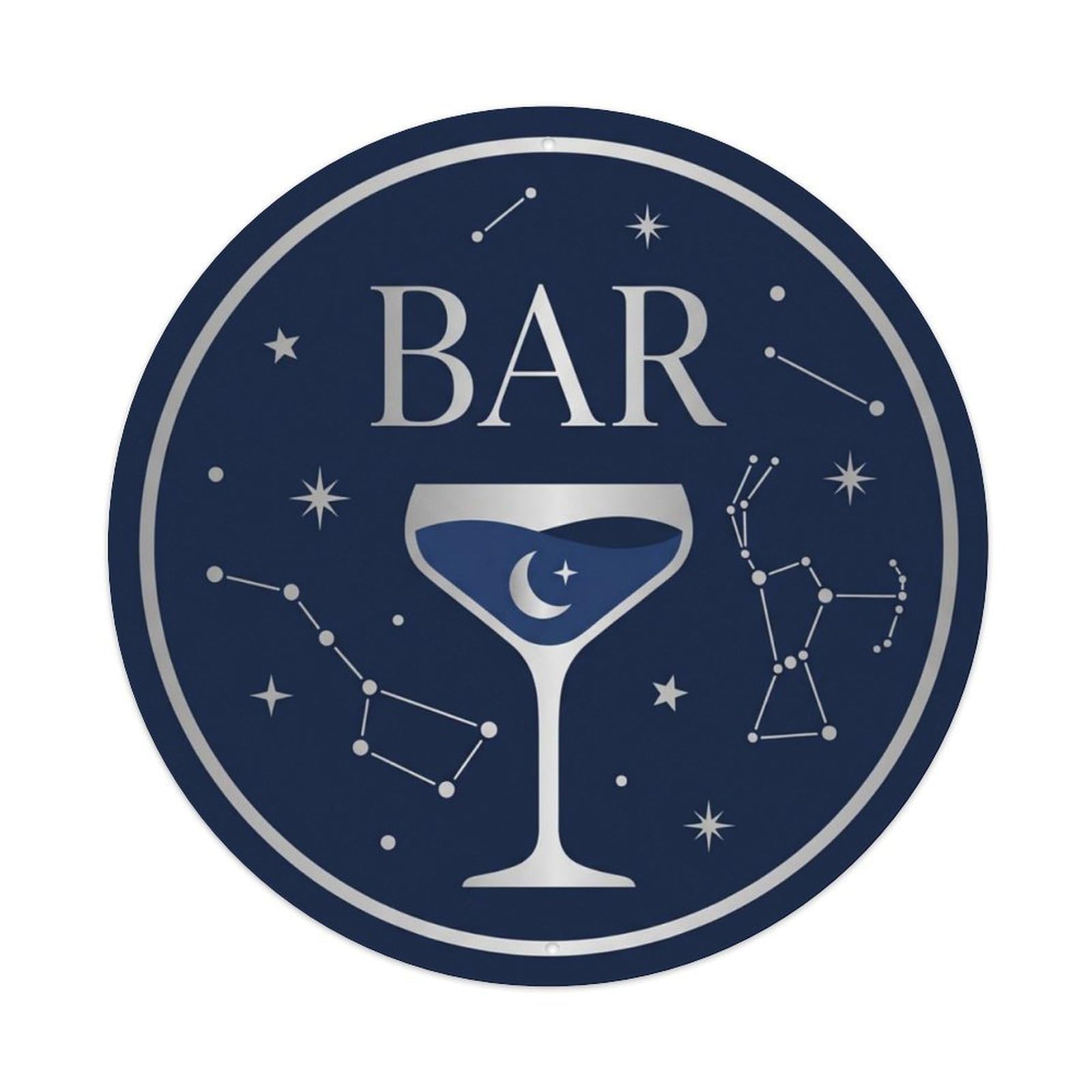 BAR Midnight Cocktail Plate Metal Tin Sign Plaque Wall Decor for Cafe, Club Bar, Office, Home Garden Round Metal Poster 8x8Inch