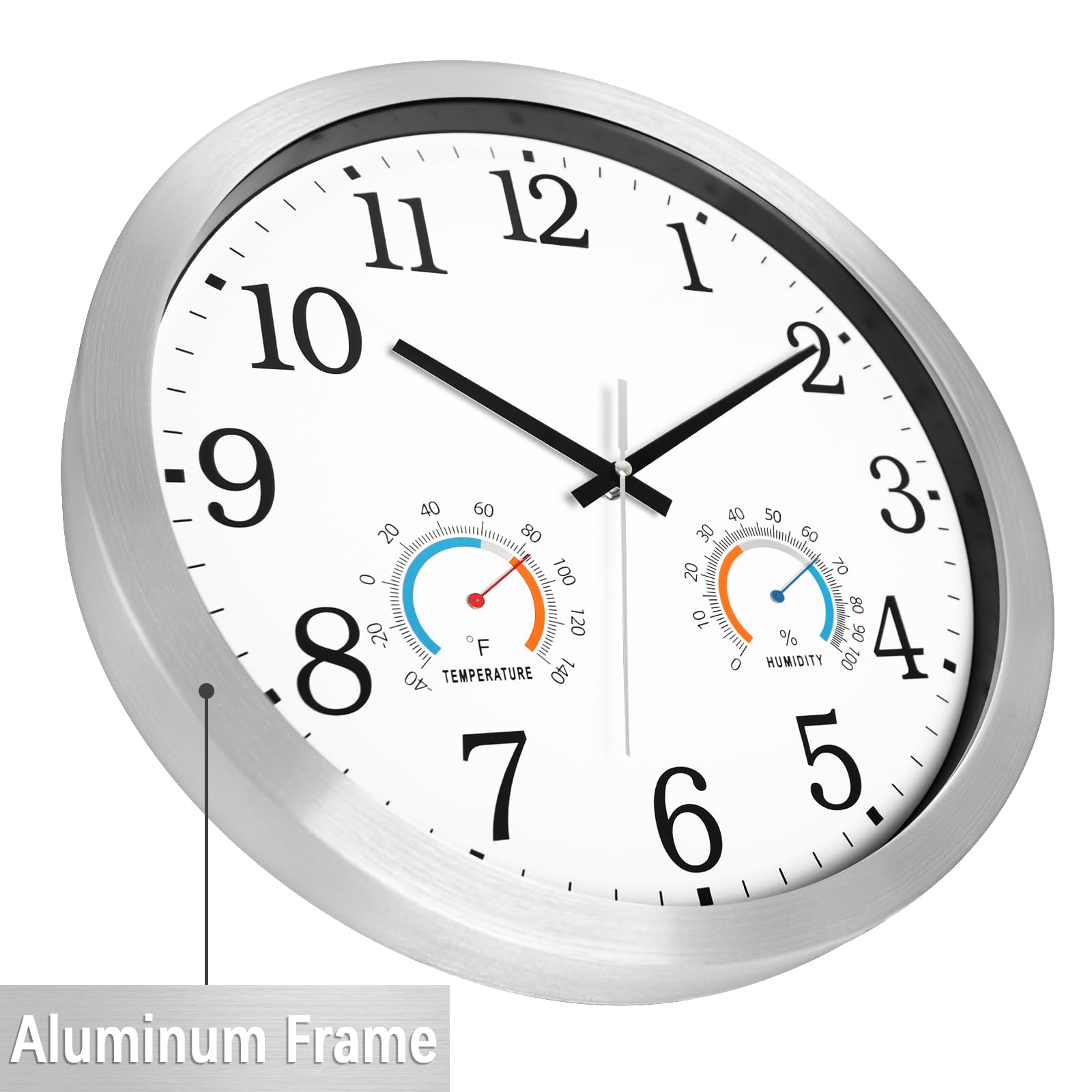 Caysie Horloges étanches pour intérieur et extérieur - 40,6 cm - Avec thermomètre et hygromètre - Silencieuse - Fonctionnement à piles - Horloge murale à quartz pour terrasse, piscine, salle de bain