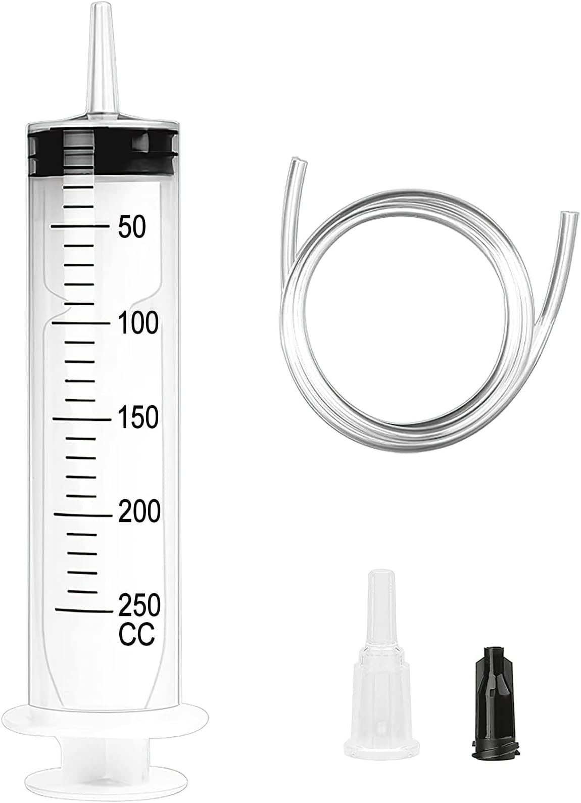 Large Syringe, 250ml Reusable Liquid Syringes with 1m Tube Large Capacity Plastic Syringe Individual Package for Laboratory Measuring, Garden, Industry, Oil or Glue Applicator, Pets Feeding