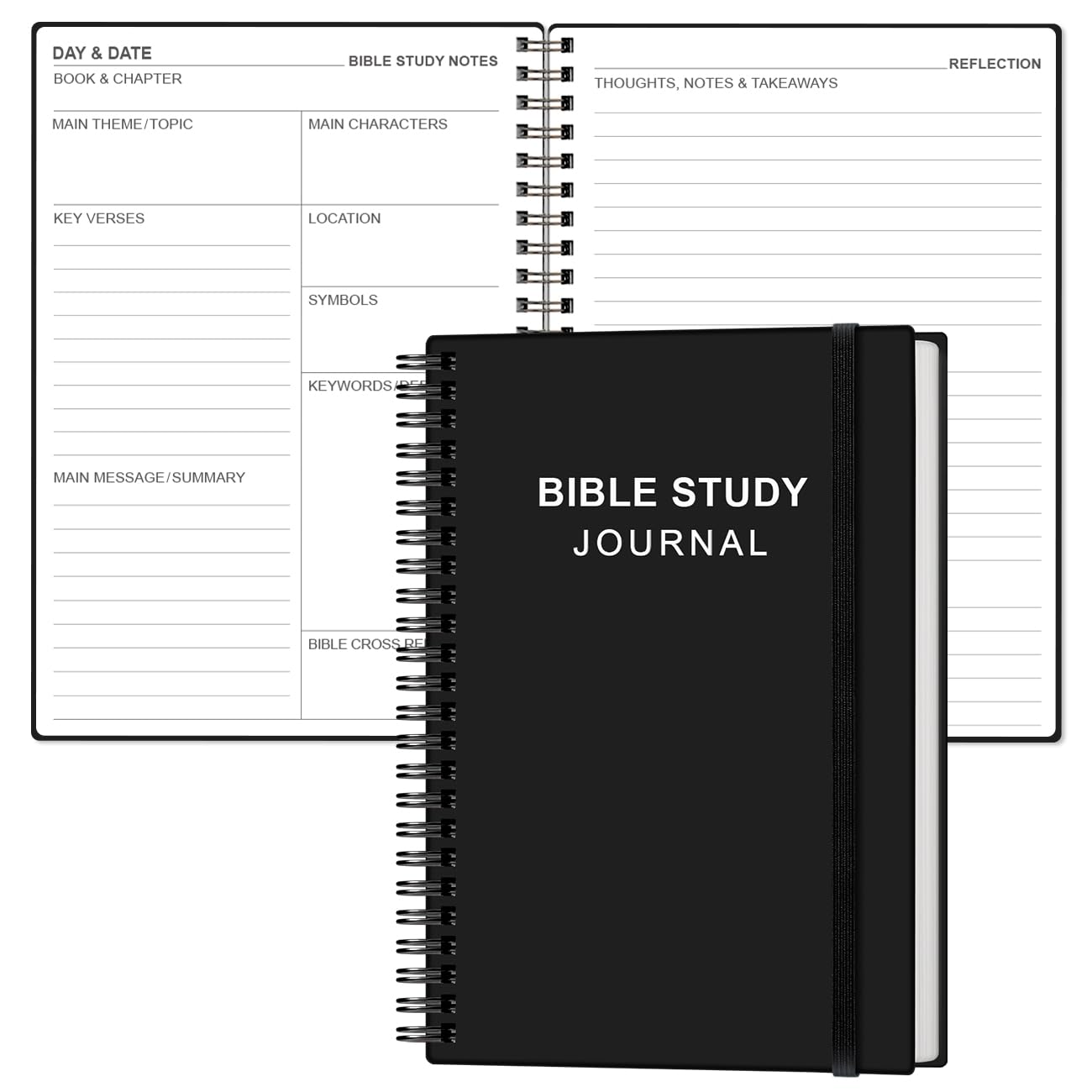 Heveboik Bible Study Journal – Church Notes Notebooks – Note Taking & Journaling Kit, 5.8" x 8.5", Black