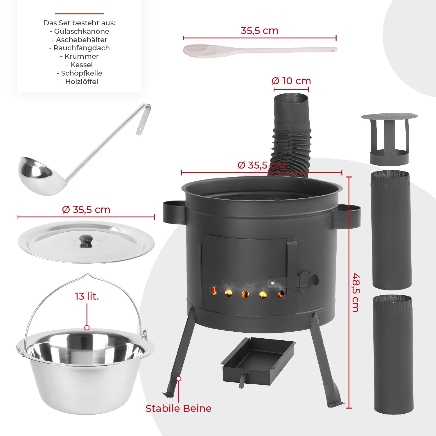 STREND PRO Gulaschkanone 13L Camping Cooking Set Outdoor Kochen Feldküche Eintopfofen