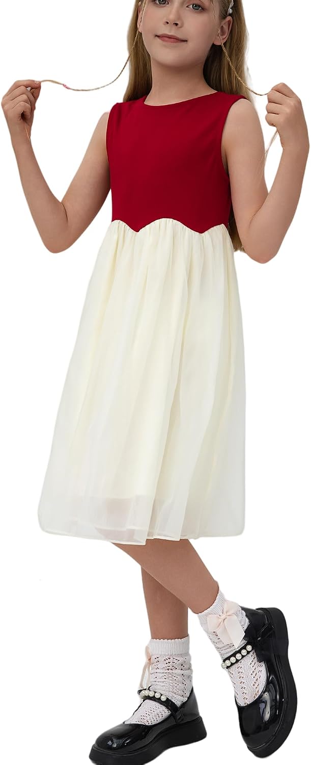 Girls Summer Dresses,Kids Cute Mid-Length Casual Sundress,Children's Lace-up Back Strapless French Dress,Size:4-12T.