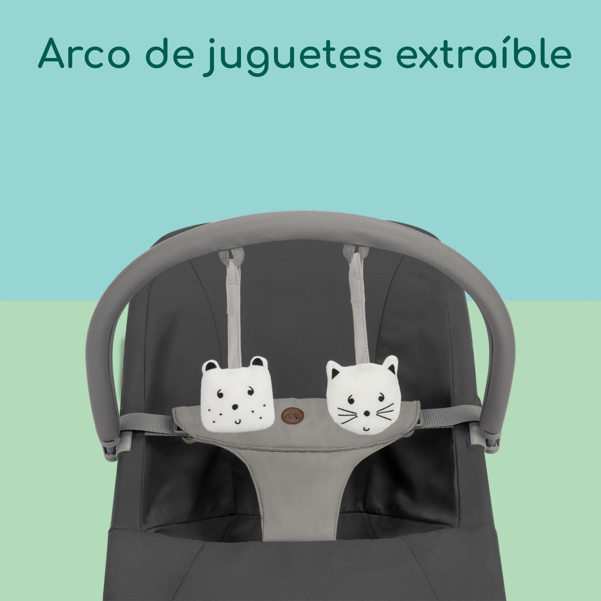 Bebeconfort Aster, Hamaca Bebé, 0–2 años, Ligera (2,7 kg), Portátil, Ultracompacto Plegable, Respaldo Regulable, Arco de Juguetes Extraíble, Arnés de 3 puntos, Modo Fijo, Tinted Graphite