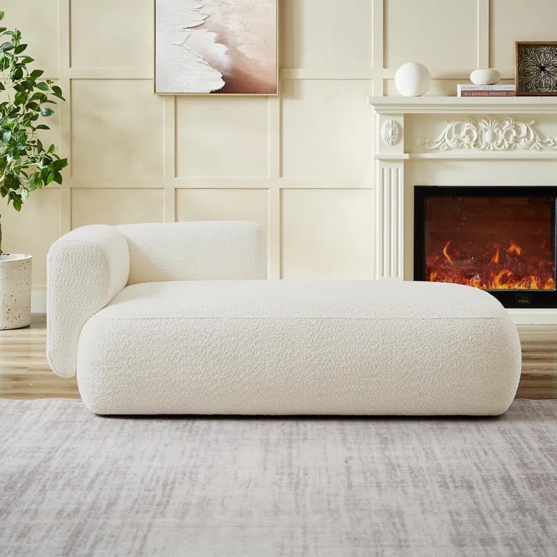 Image of Boucle Fabric Upholstered Samuel Diwan, Couch, Chaise Lounge, Settee, Sofa, Chaise Lounge, White