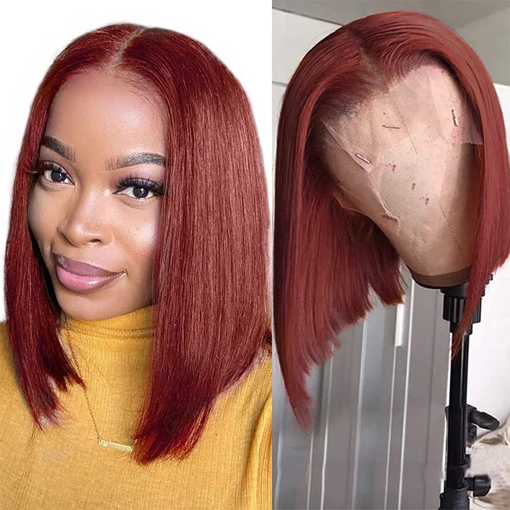 Amazon.com : Reddish Brown Short Bob Wig Human Hair 180 