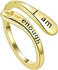 Jewmon 925 Sterling Silver Faith Cross Ring Adjustable I am Enough Inspirational Ring Engraved Bleassed Ring Encouragement Statement Ring for Women Chritian Jewelry Communion Baptism Chritian Gifts