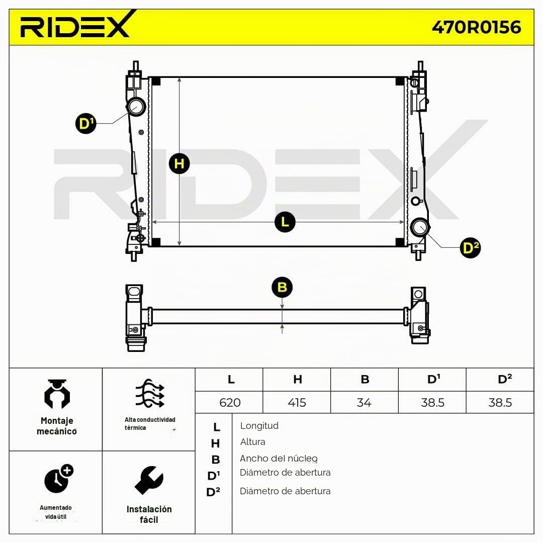 RIDEX 470R0156 Radiador refrigeración del motor Compatible con OPEL Corsa D Hatchback S07 Gasolina Gasóleo