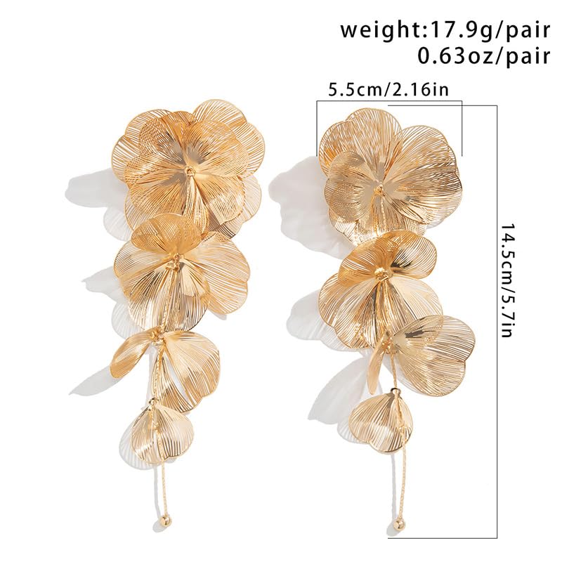 Gold Statement Large Dangle Flower Earrings for Women Dangling Boho Big Long Floral Drop Chandelier Earring Unique Hippie Prom Vacation Jewelry Trendy2