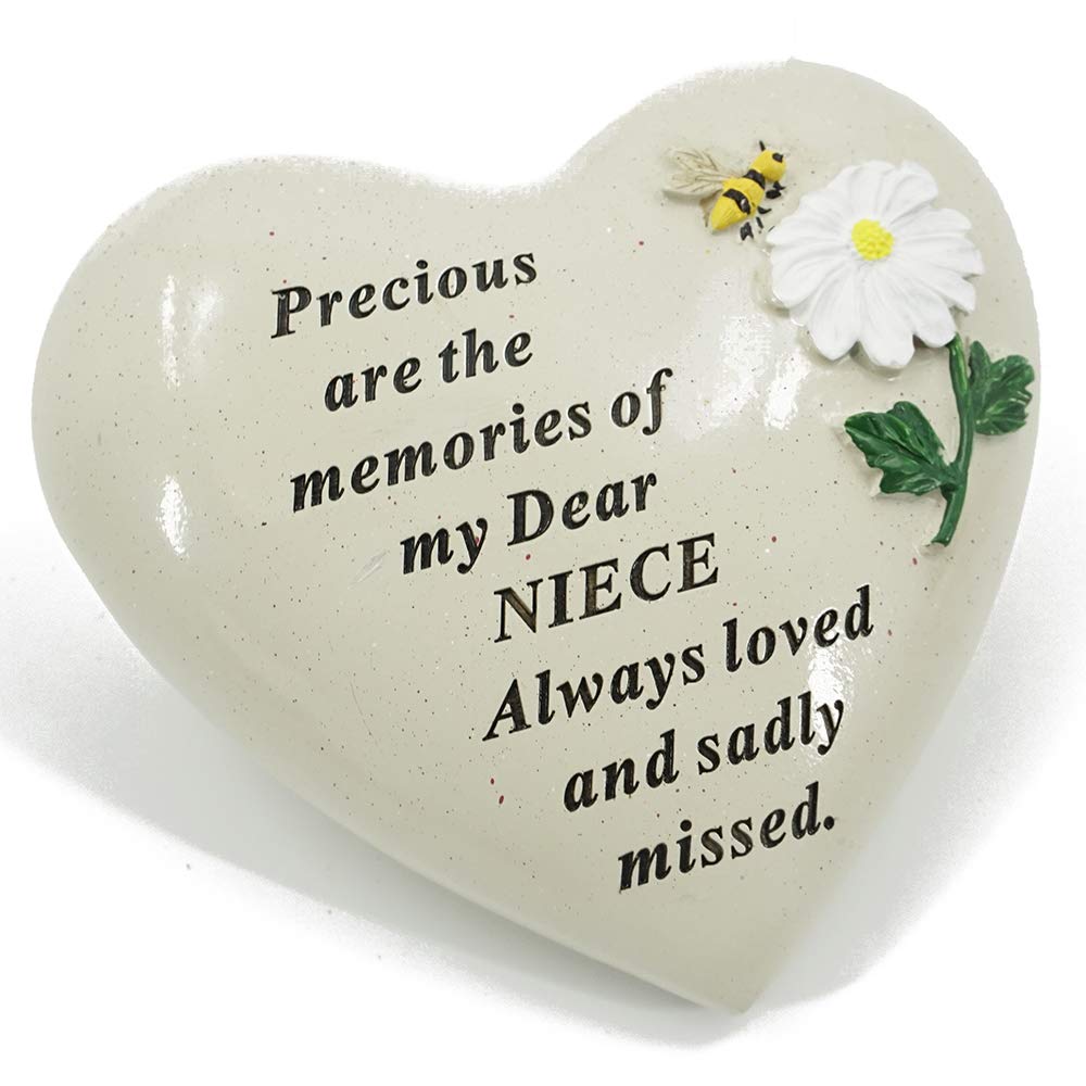Angravememorials Special Niece Daisy Flower & Bumble Bee Memorial Graveside Heart Plaque