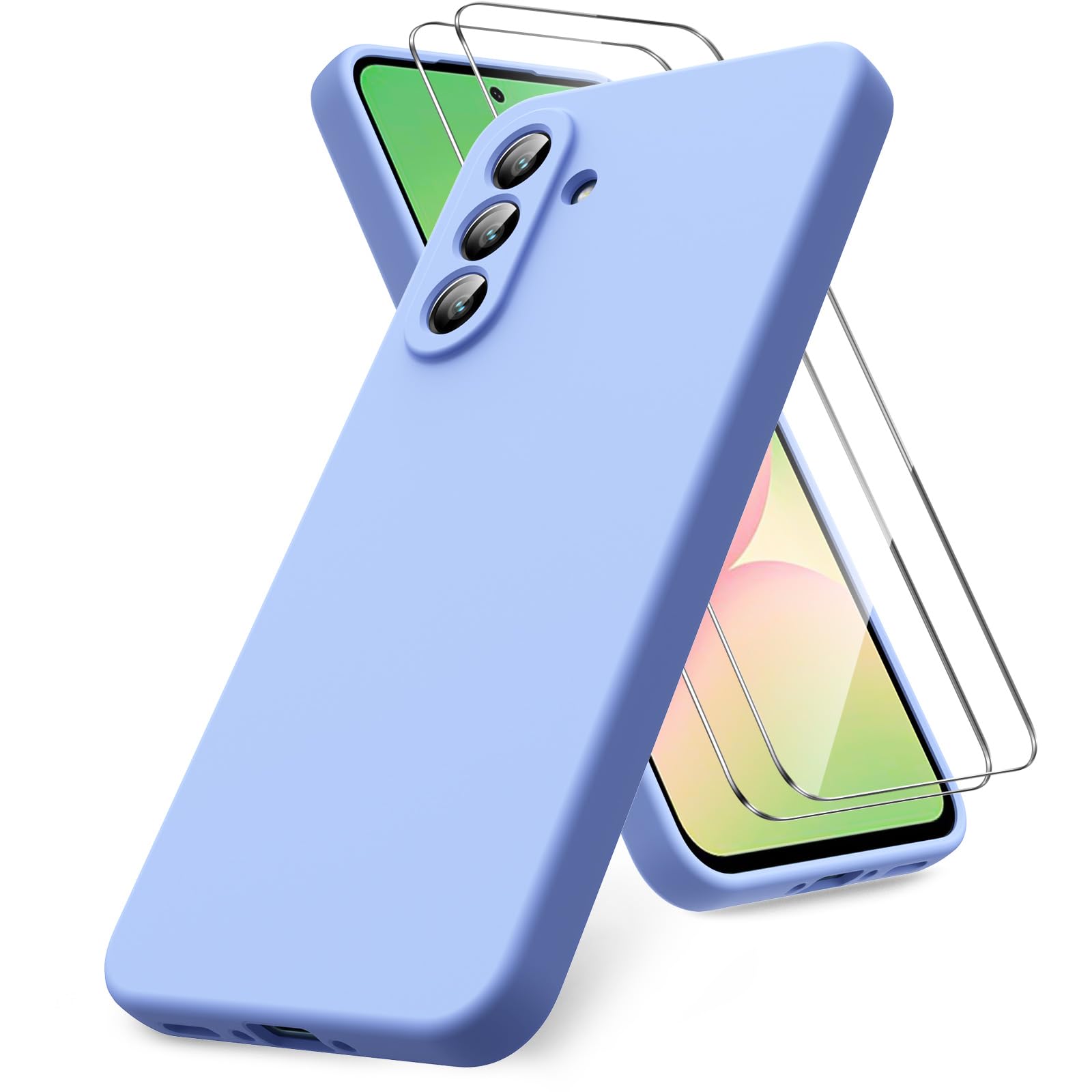 Vansdon Handyhülle kompatibel mit Samsung Galaxy A37 5G Hülle, 2 Stück Panzer Schutz Glas, weiche TPU Flüssigsilikonhülle, stoßfestem Gummi Silikongel Fall-Taupe