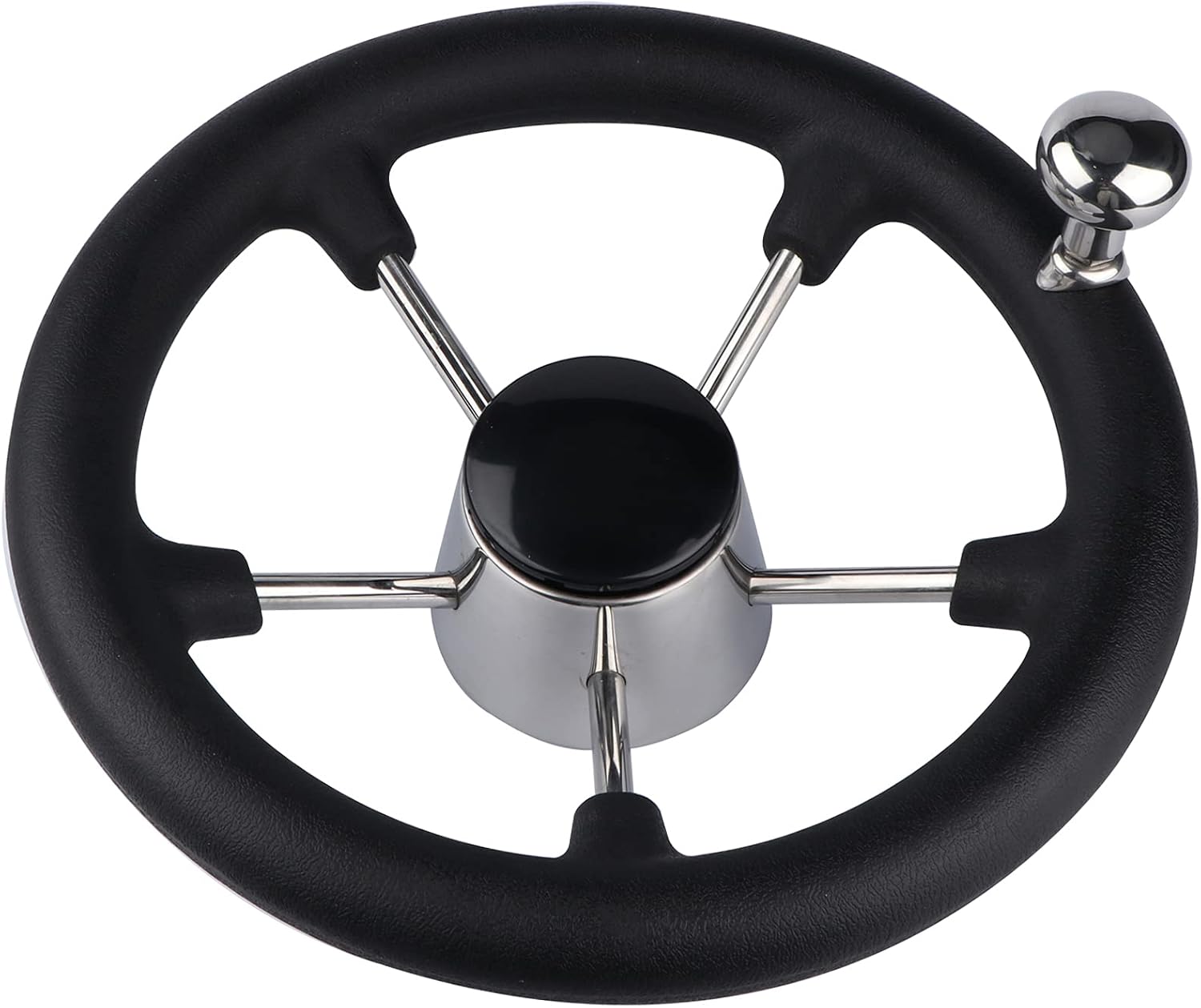 11" Boat Steering Wheel – 316 Stainless Steel 5-Spoke Destroyer Style, 3/4" Tapered Shaft, Anti-Slip PU Foam Grip & Steering Knob Included, for Boats, Yachts & Pontoon Boats
