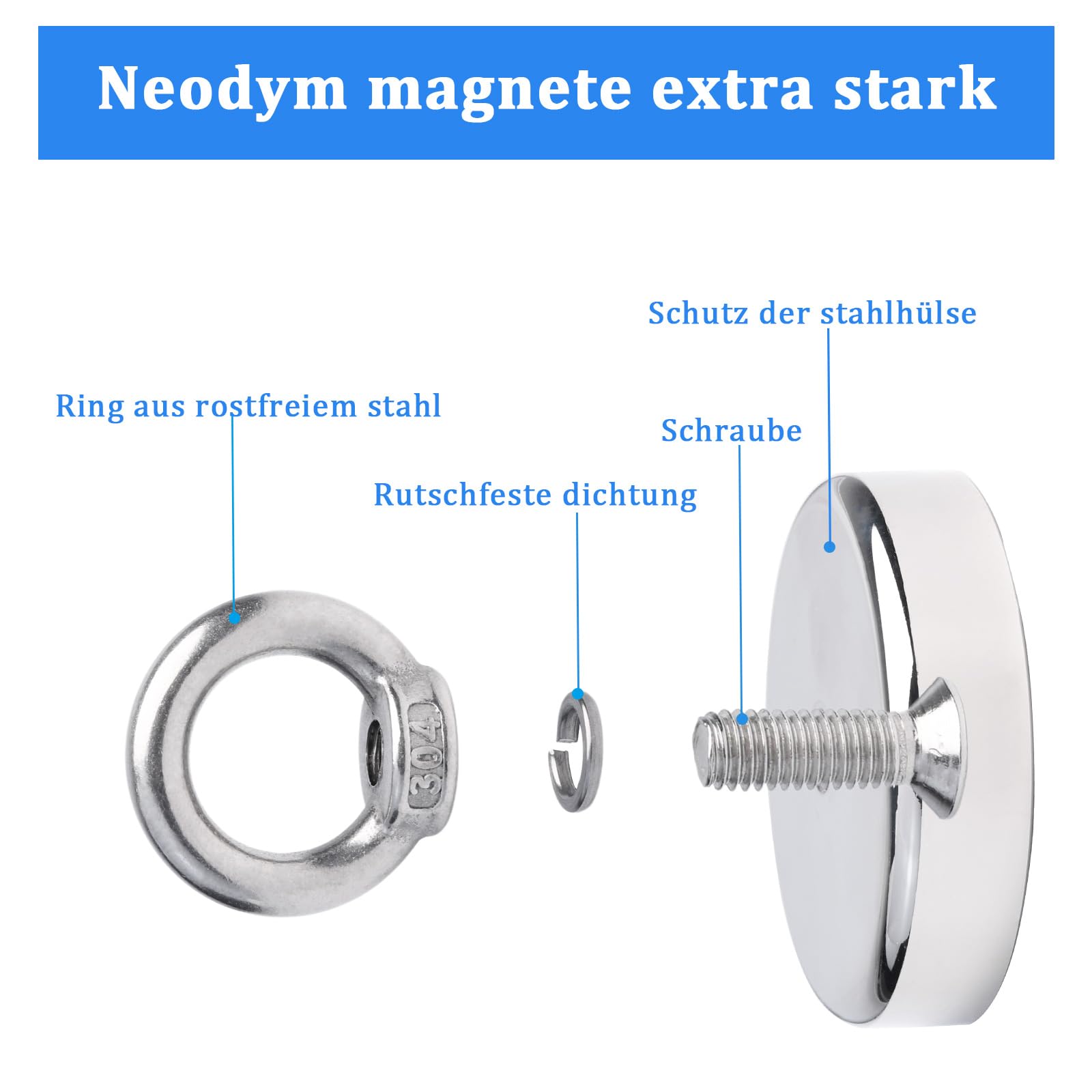 90mm Magnete da Pesca Calamite Potenti Forza Magnete Potente Neodimio Super Magneti Fishing con Anelli,per Industria e Scienza 1Pezzi
