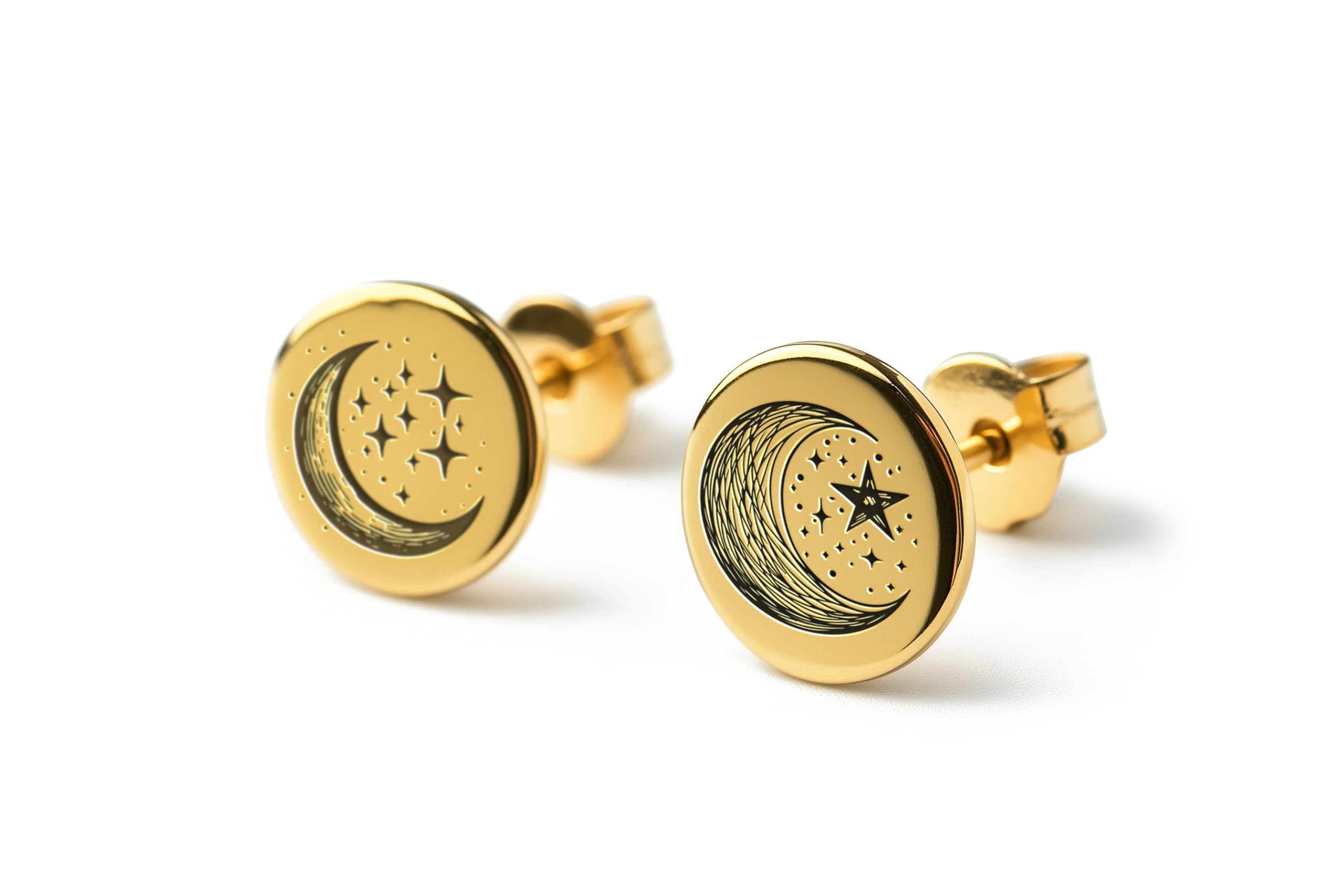 Boucles d'oreilles Celestial Moon en disque gravé