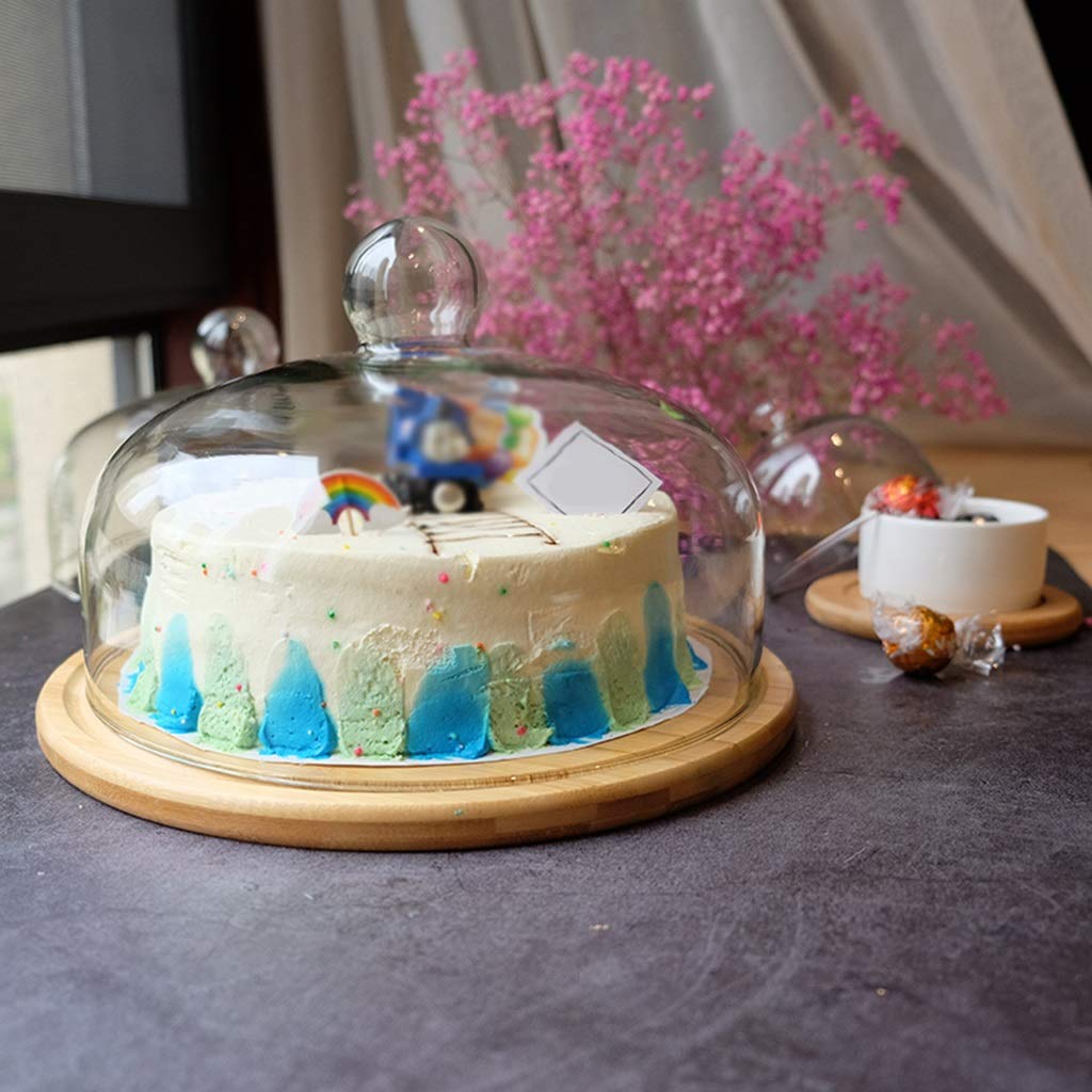 Copertura per Alimenti, Campana Coperchio Microonde,Cupola per Torta in Vetro, Vassoio per Pasticceria in Legno Coperchio per la conservazione degli Alimenti sigillato per Dessert Display a
