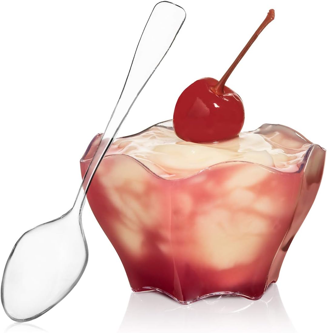 New Deal Flower Shape Mini Bowl - Spoons Included - 2.7 ounce - 50 Count - Clear Plastic - Six Sided Bowl - Hexagonal Bowl - Petal Shaped Mini Dessert Cup - Appetizer Cup - Serving Bowl -Disposable or Reusable New Deal Flower Shape Mini Bowl - Spoons Included - 2.7 ounce - 50 Count - Clear Plastic - Six Sided Bowl - Hexagonal Bowl - Petal Shaped Mini Dessert Cup - Appetizer Cup - Serving Bowl -Disposable or Reusable