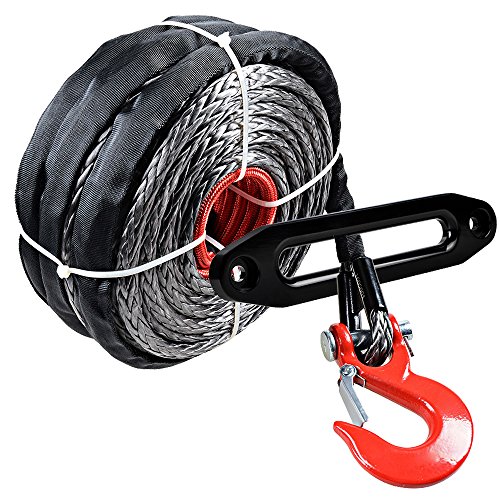 amopacorp 95' x 3/8 Black Synthetic Winch Rope + Red Hook + 10