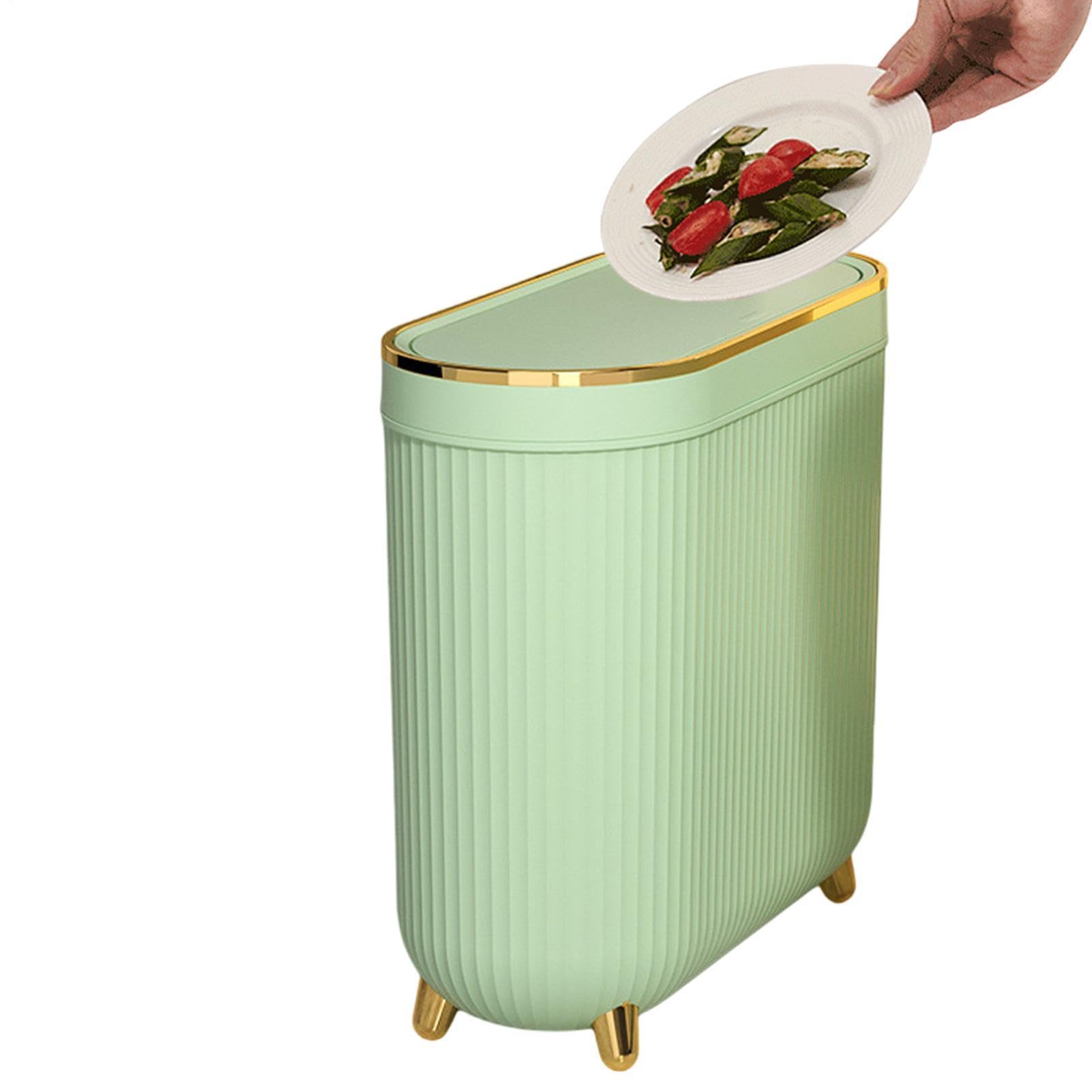 Pattumiera sottile per WC, 32 x 14 x 30 cm, in ABS, pattumiera stretta con | coperchio basculante, cestino leggero da 900 g, funzionamento a pedale silenzioso per l'igiene in piccoli spazi, m