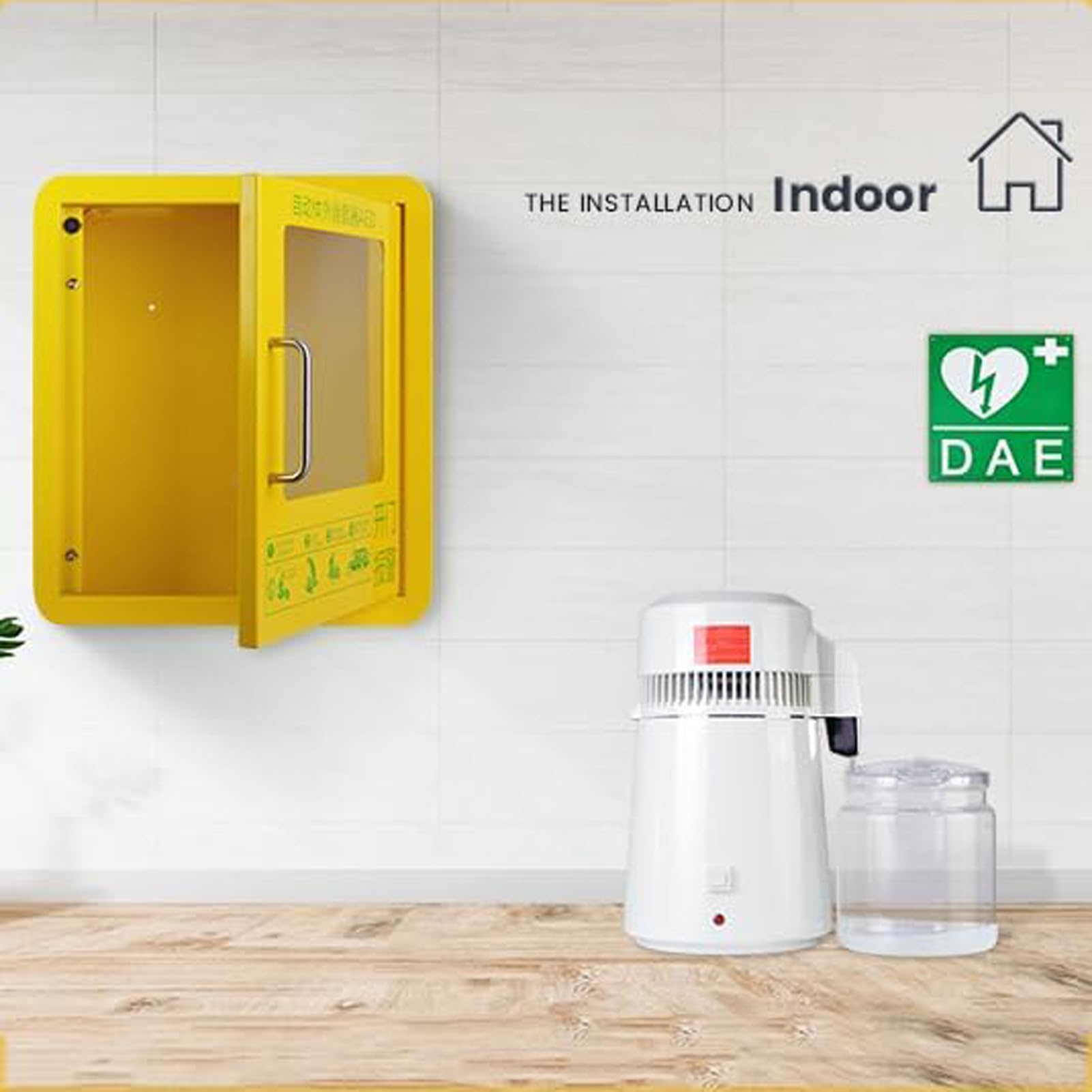 Armadietto per Defibrillatore Dae di Pronto Soccorso Contenitore A Parete con Sistema di Allarme E Controllo A Doppio Interruttore Adatto per Cliniche Domestiche,Uffici,Hotel,Yellow