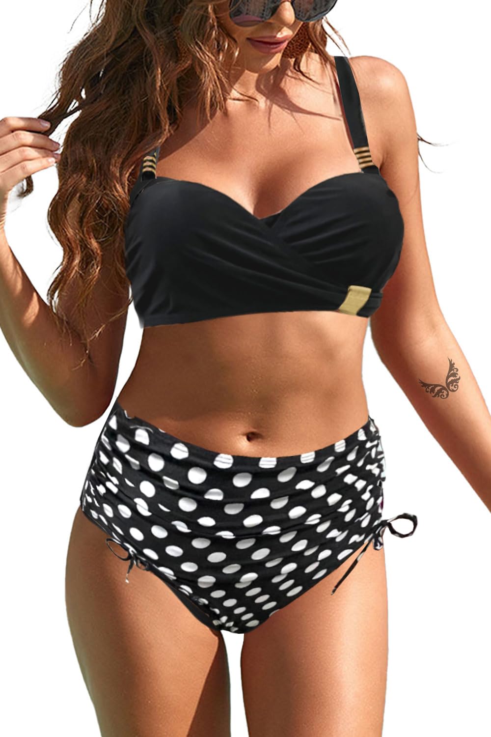 Rayson Conjuntos de Bikini para Mujer Traje de Baño de Mujer Acolchado Bra Tops de Bikini y Ajustable Cordón Cintura Alta Trajes de Pantalones Push Up Swimwear Dos Piezas