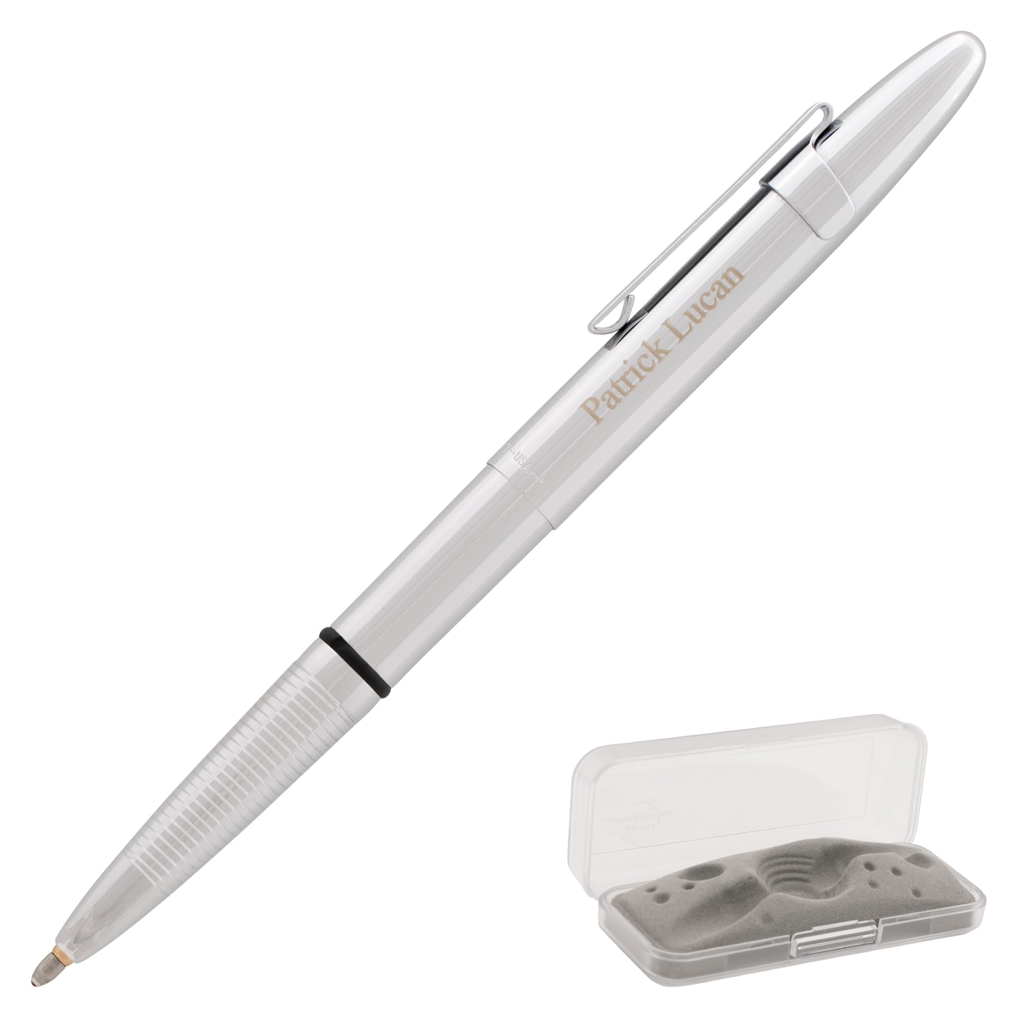 Personalized Fisher Bullet Space Pen with Clip in Chrome Finish - Custom Engraving, Medium Point Black Ballpoint Ink, Pressurized – Compact, Durable, Ideal Gift for Professionals & Adventurers