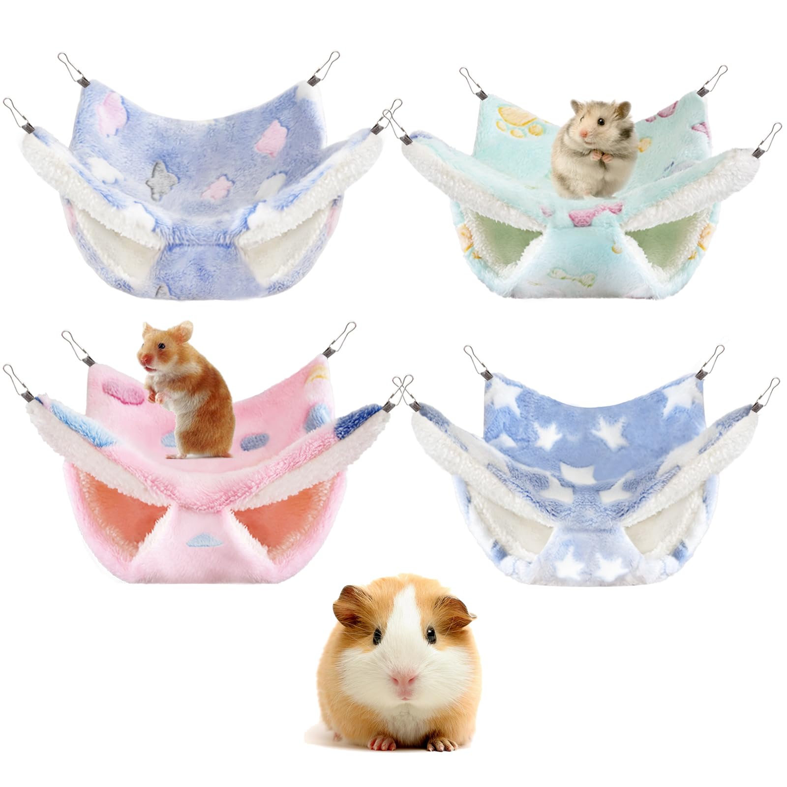 4 Pcs of Rat Hammocks Small Animal Hammock Rat Hanging Bed Guinea Pig Hammock Guinea Pig Accessories for Small Animals Cage Chinchilla Parrot Sugar