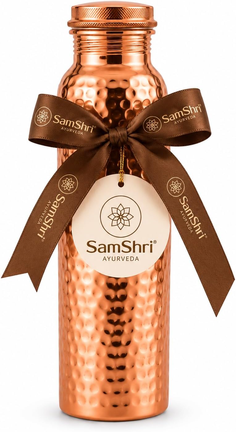 100% Pure Copper Water Bottle for Drinking, 34 Oz Hammered Ayurvedic Copper Bottle for Drinking Water - Leak Proof & Eco Friendly For Yoga, Office, Travel