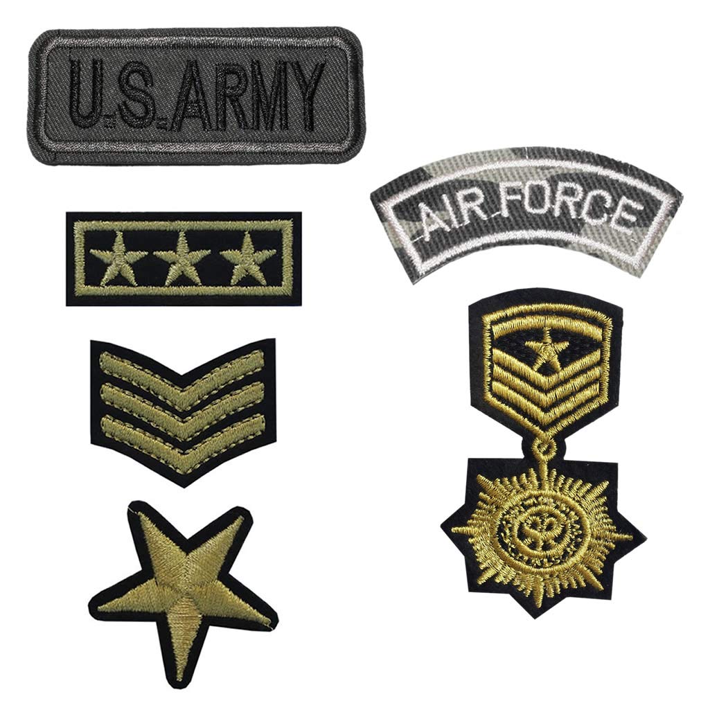 SET of 6 Iron on/Sew On Army Embroidered Patch Applique military Embroidery Motif officer transfer