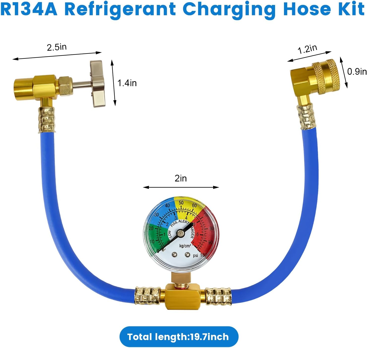 R134A Car AC Refrigerant Charge Hose Kit, Air Conditioning Charging Hose with 100PSI Pressure Gauge, Recharge Hoses Kit with 1/2" Self-Sealing Can Tap for Car AC Refrigerant