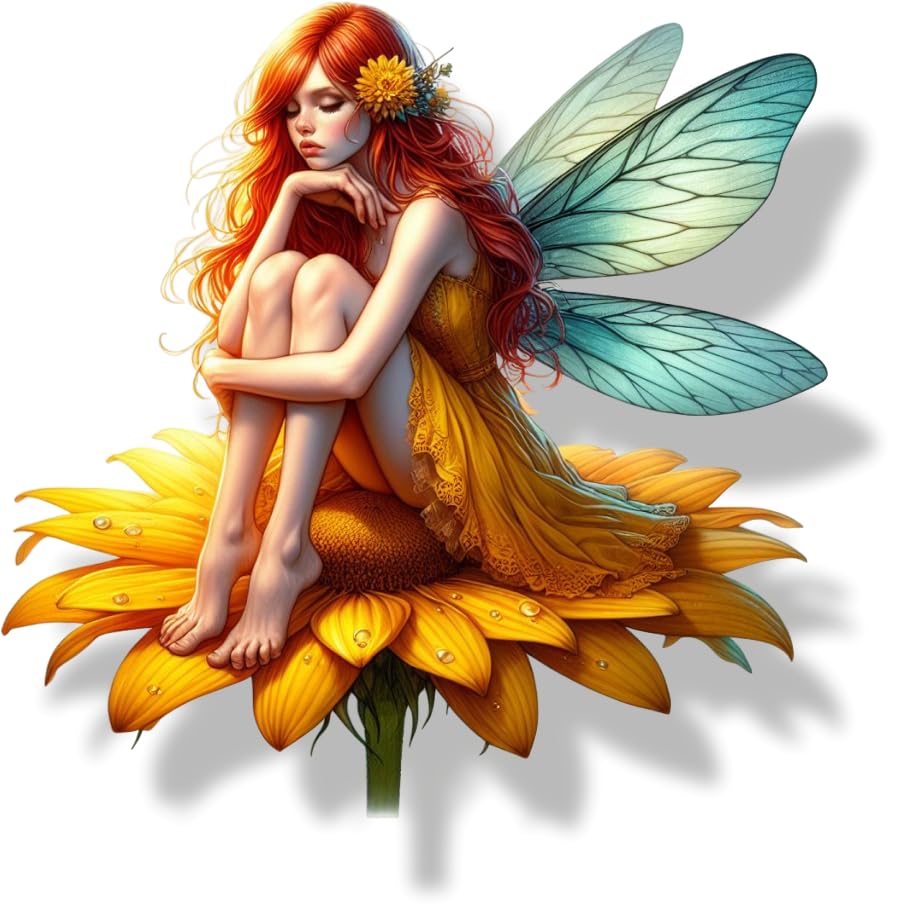 x4 Yellow Fairy Flower Vinyl Stickers Cover Marks Non Transparent Waterproof Floral Art Decals 1@ 20cm tall ideal for toilets or car. 3@ 7cm tall ideal for Phone case Cups & Wine Glass (Fairy yellow)