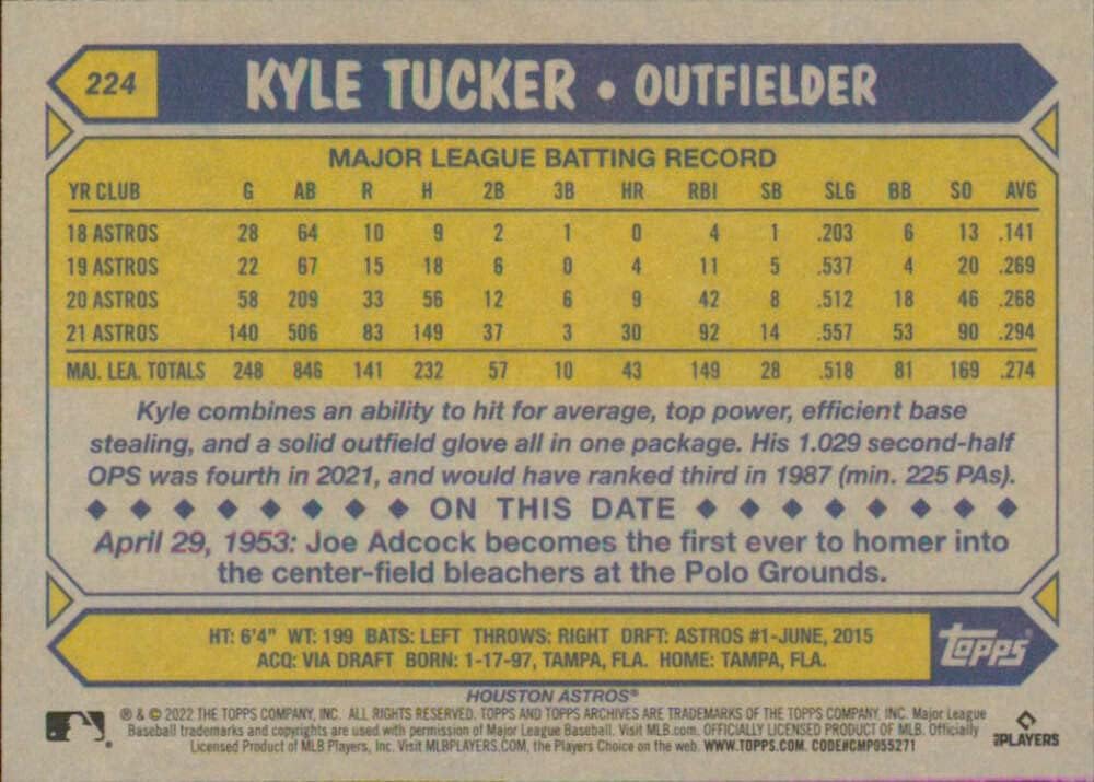 2022 Topps Archives #224 Kyle Tucker 1987 Topps NM-MT Houston Astros Baseball